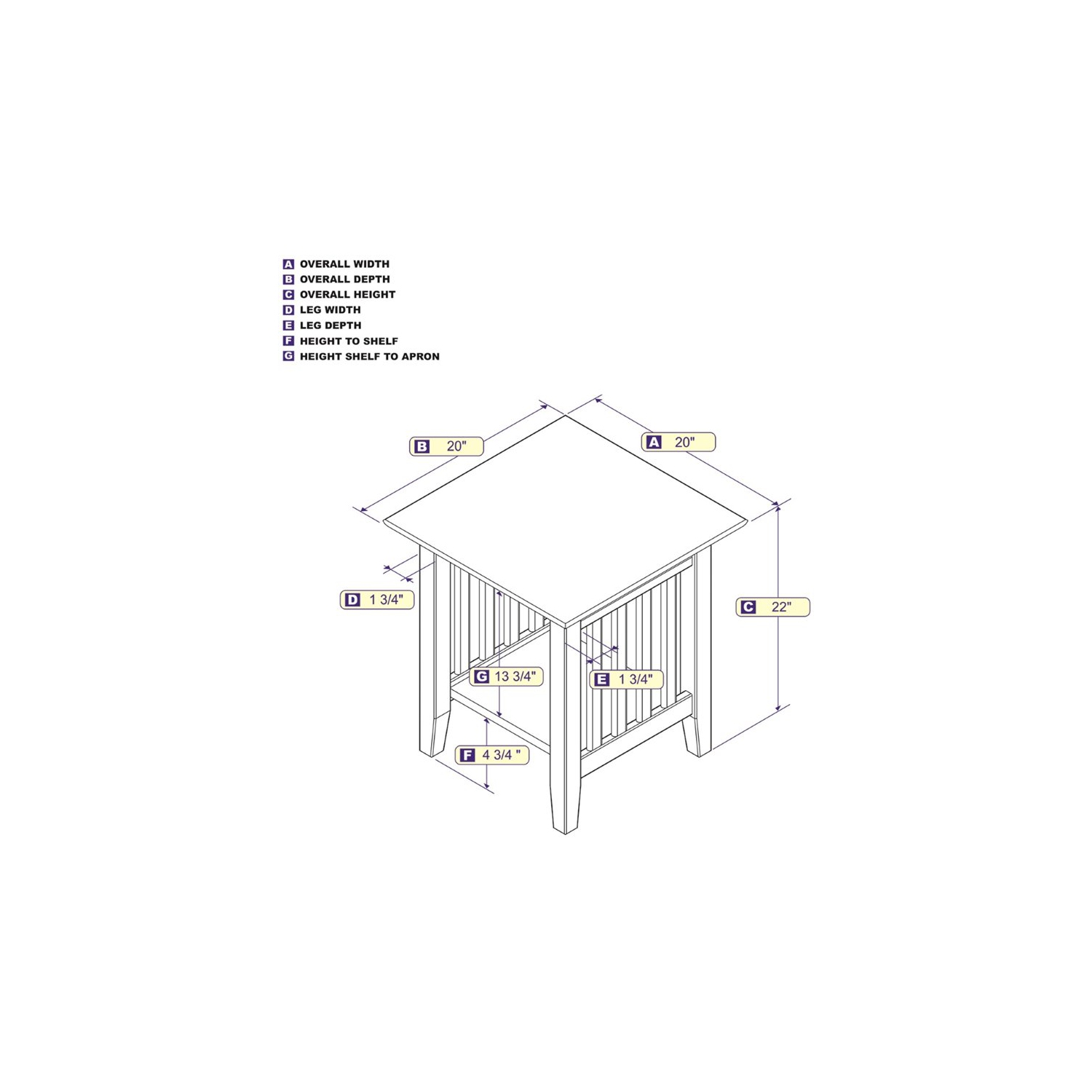 AFI Mission 20" End Table in White