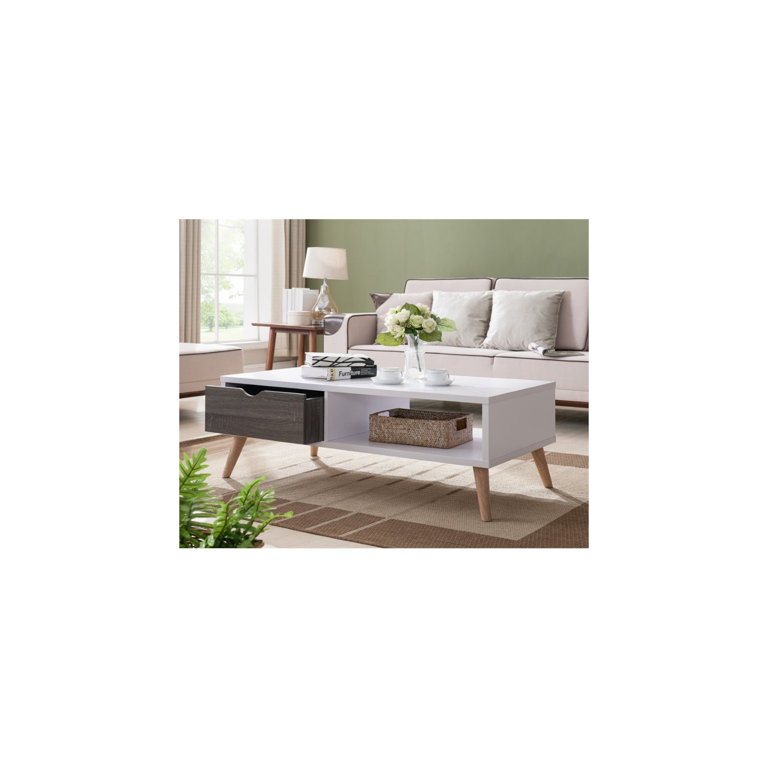 Table basse à 1 tiroir en bois Paulson de Furniture of America en blanc et gris foncé