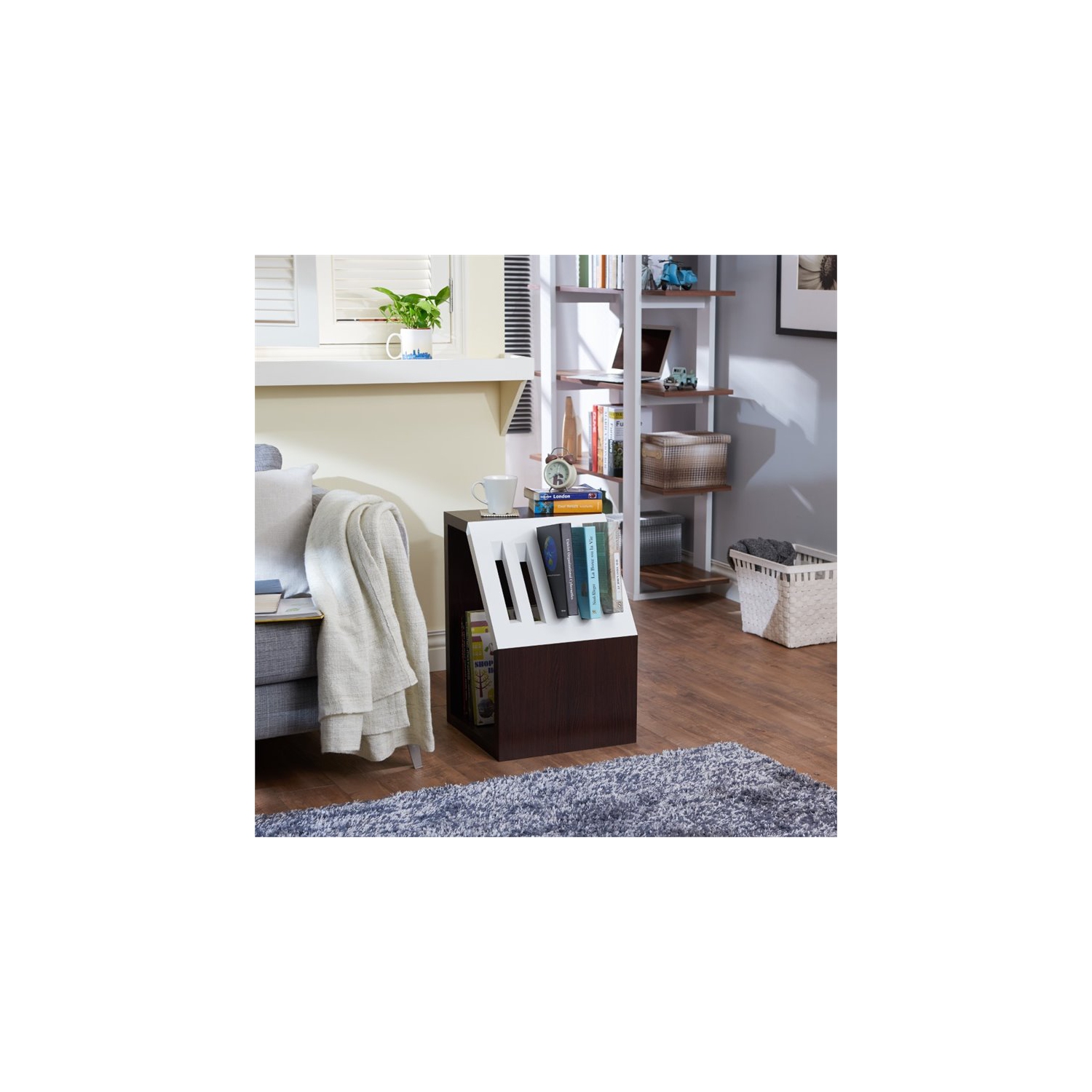 Furniture of America Urich Slatted Wood 1-Shelf End Table in Walnut and White