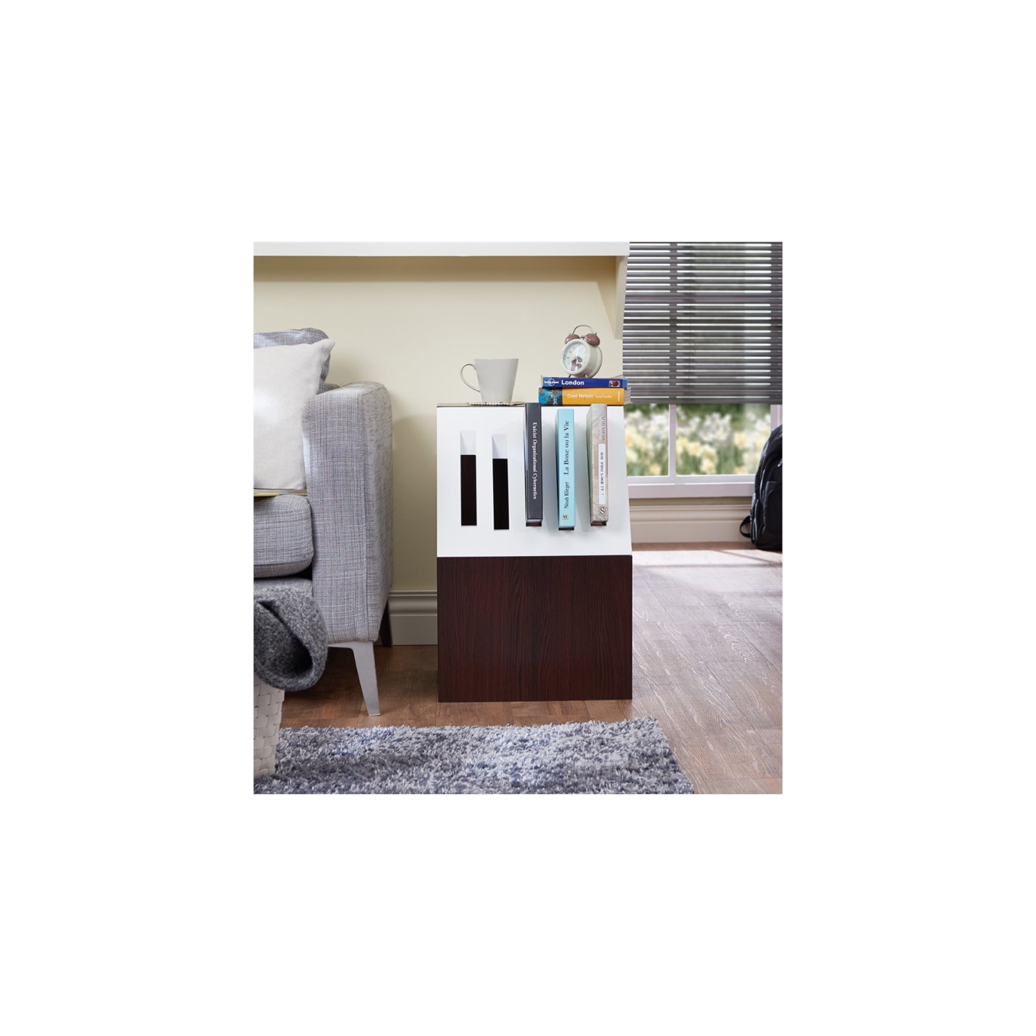 Furniture of America Urich Slatted Wood 1-Shelf End Table in Walnut and White