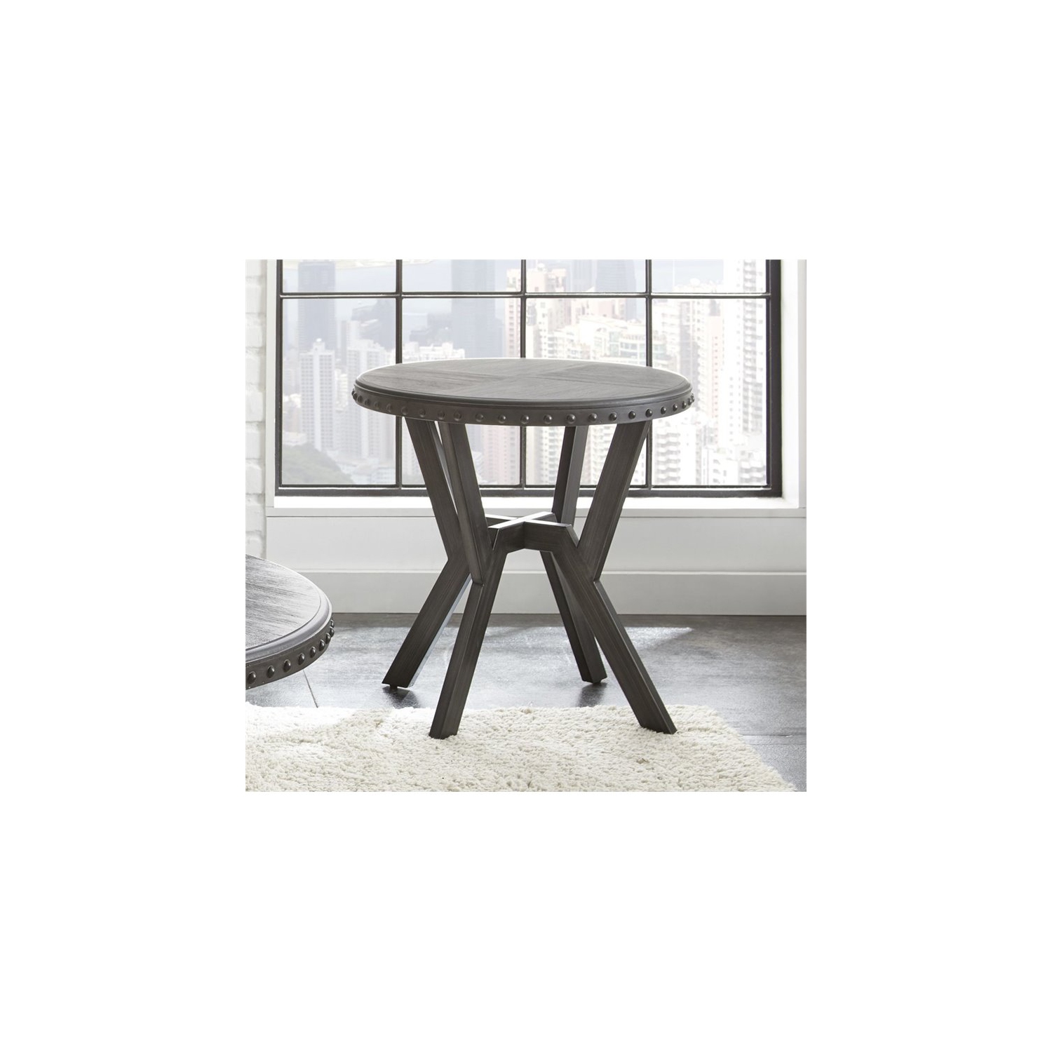 Alamo Round End Table in Weathered Gray