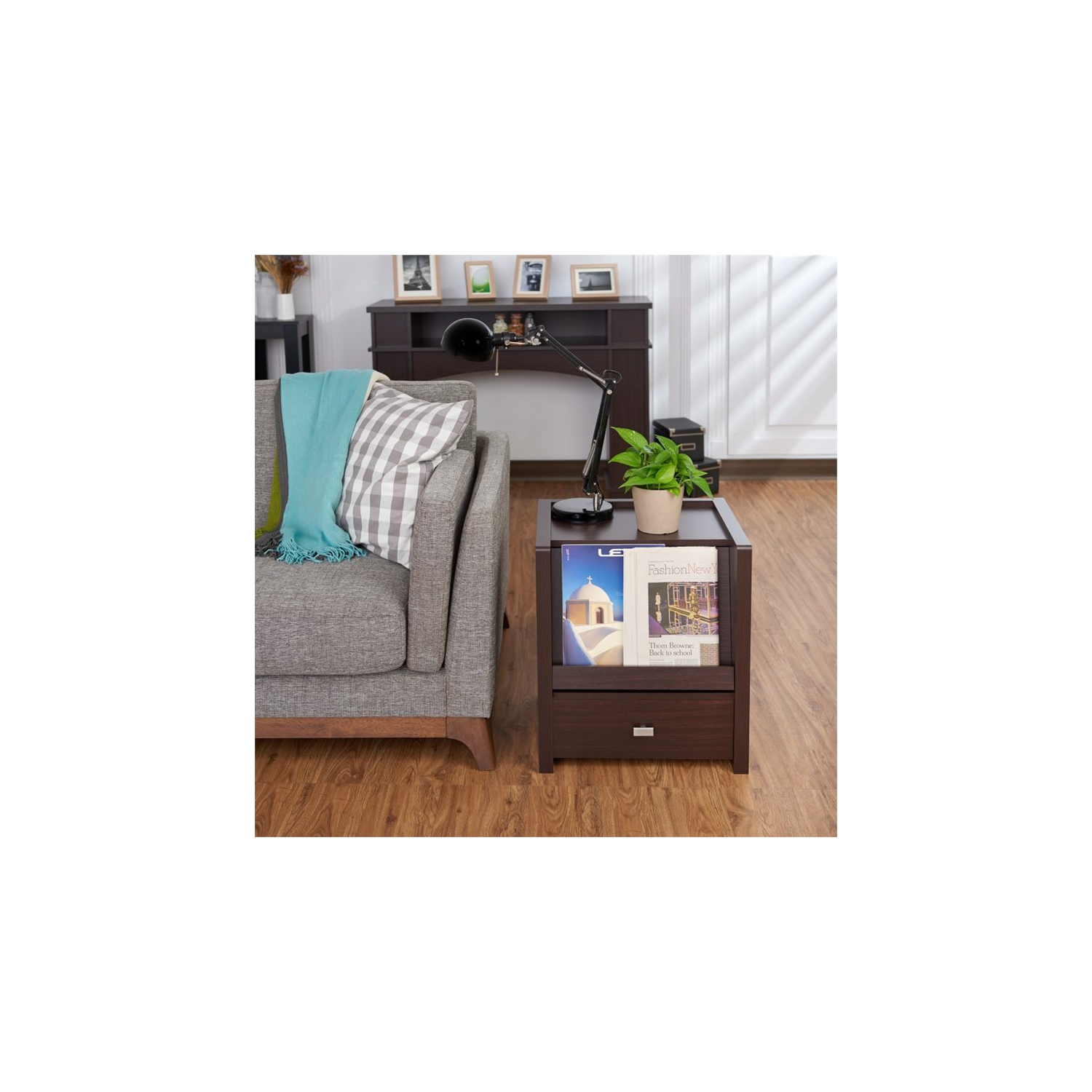 Furniture of America Debrah Contemporary Wood Open Shelf End Table in Walnut