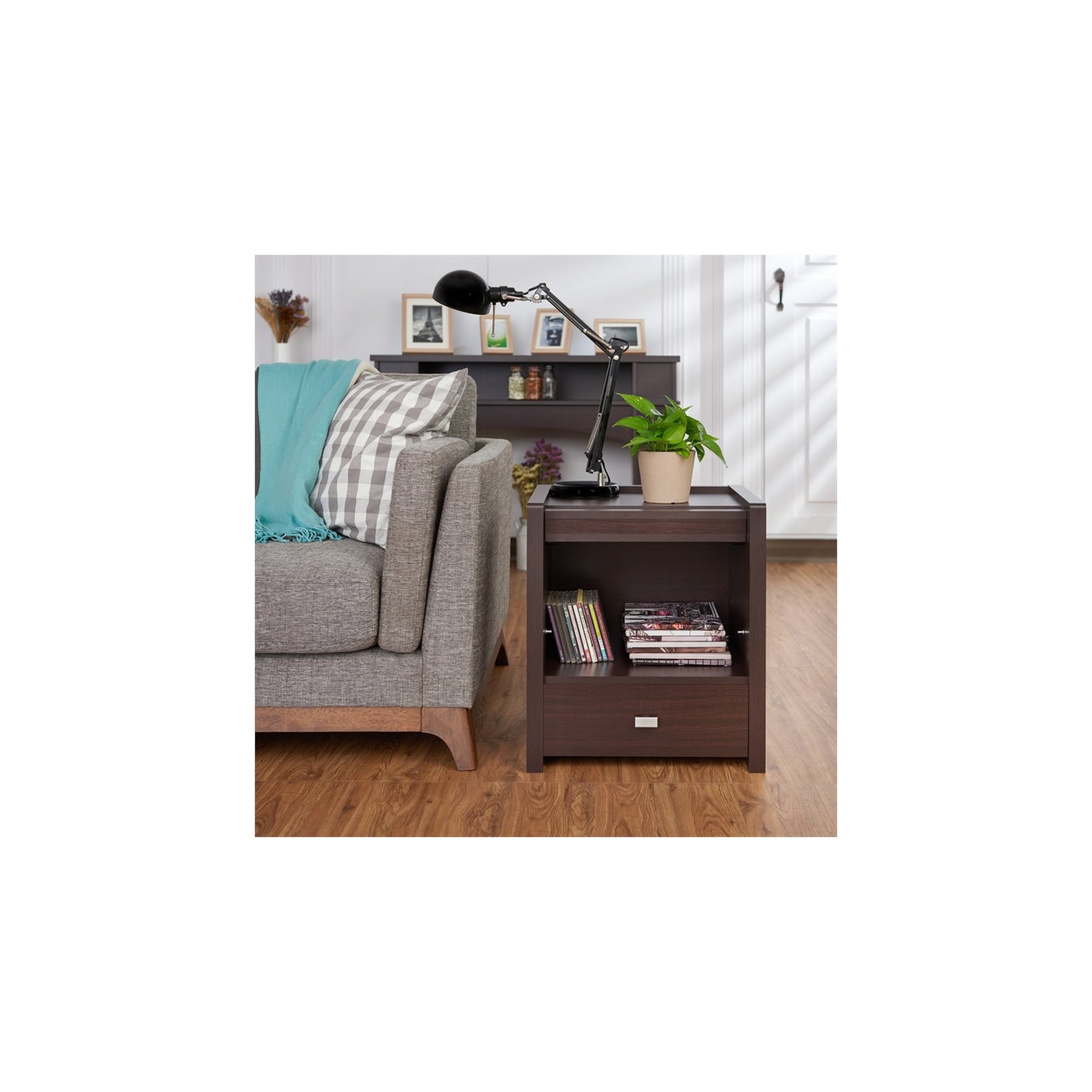 Furniture of America Debrah Contemporary Wood Open Shelf End Table in Walnut