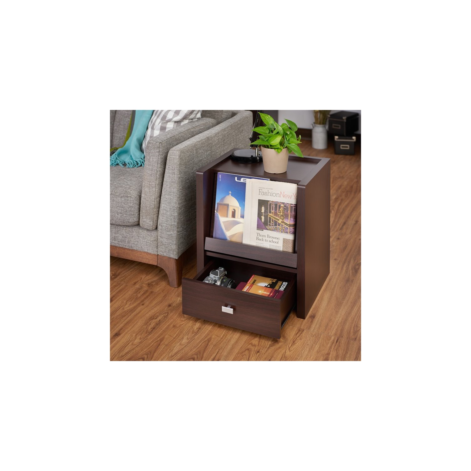 Furniture of America Debrah Contemporary Wood Open Shelf End Table in Walnut