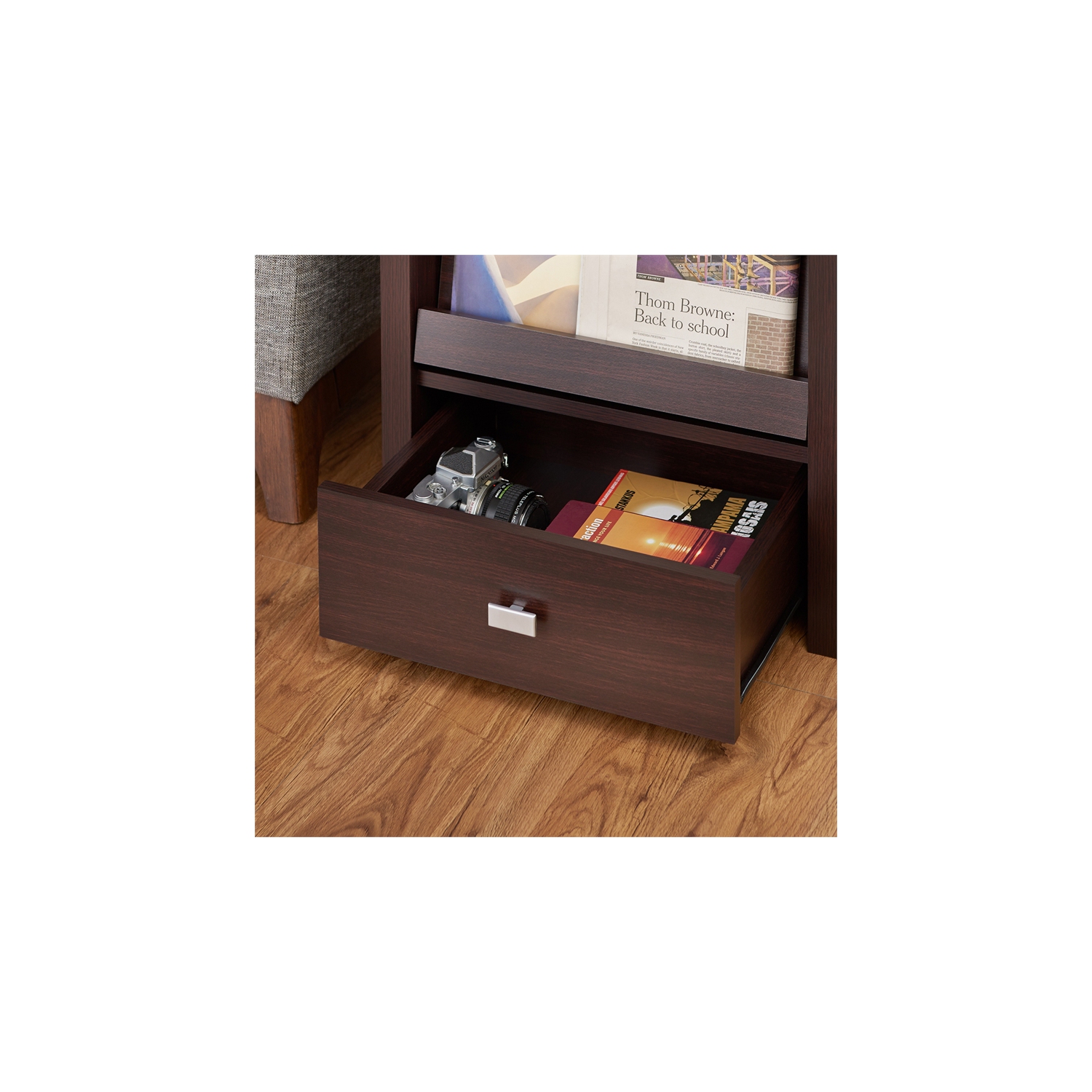 Furniture of America Debrah Contemporary Wood Open Shelf End Table in Walnut