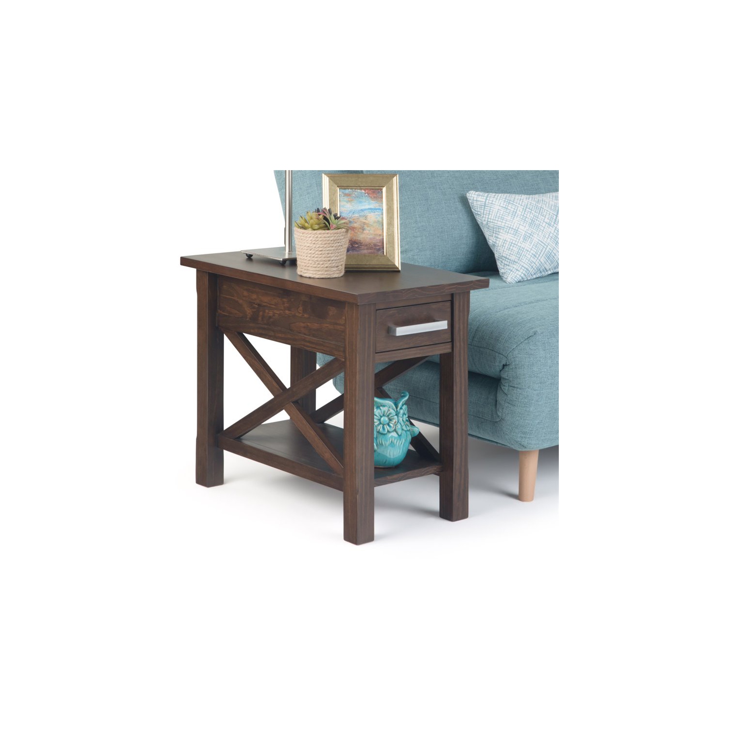 Simpli Home Kitchener 1 Drawer End Table in Warm Walnut