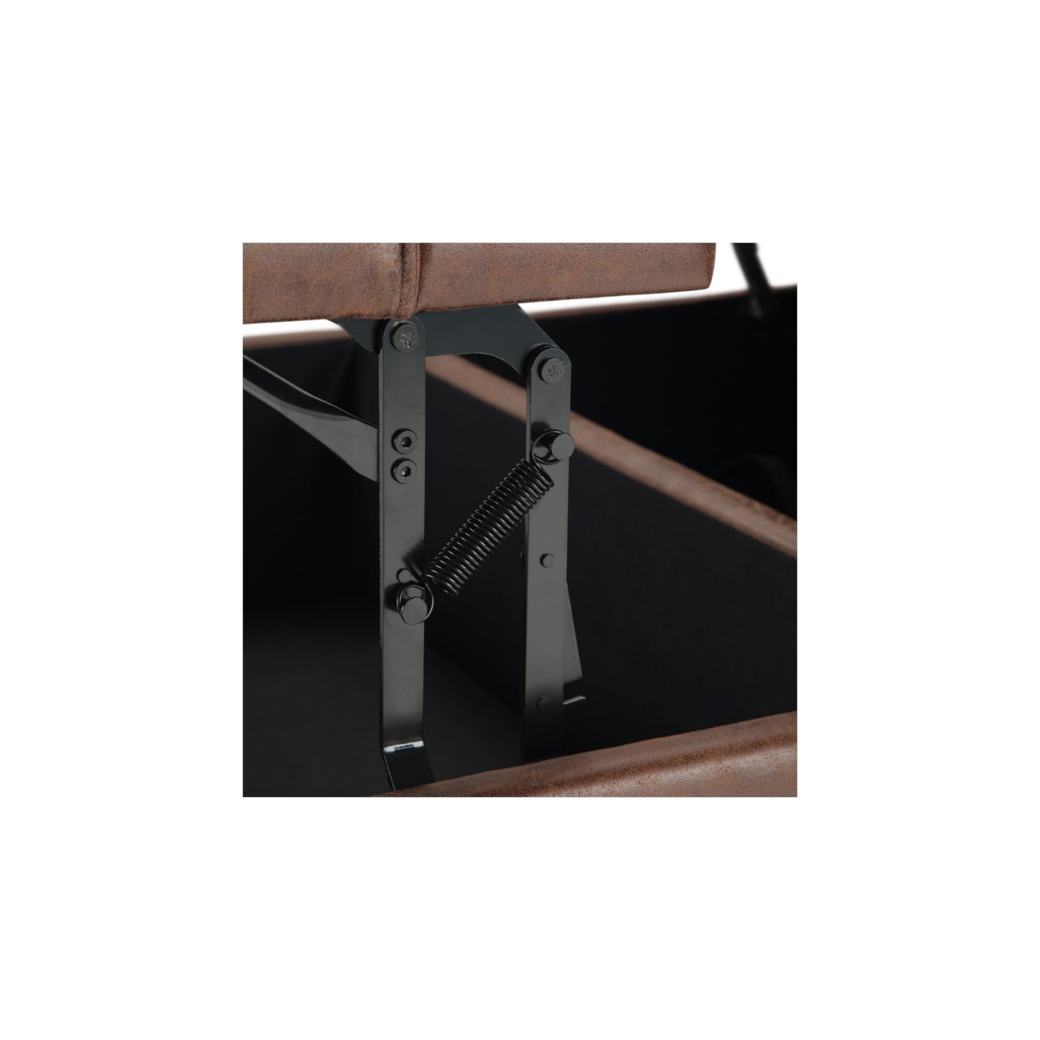 Simpli Home Harrison 36" Transitional Square Coffee Table Ottoman in Umber Brown Faux Leather