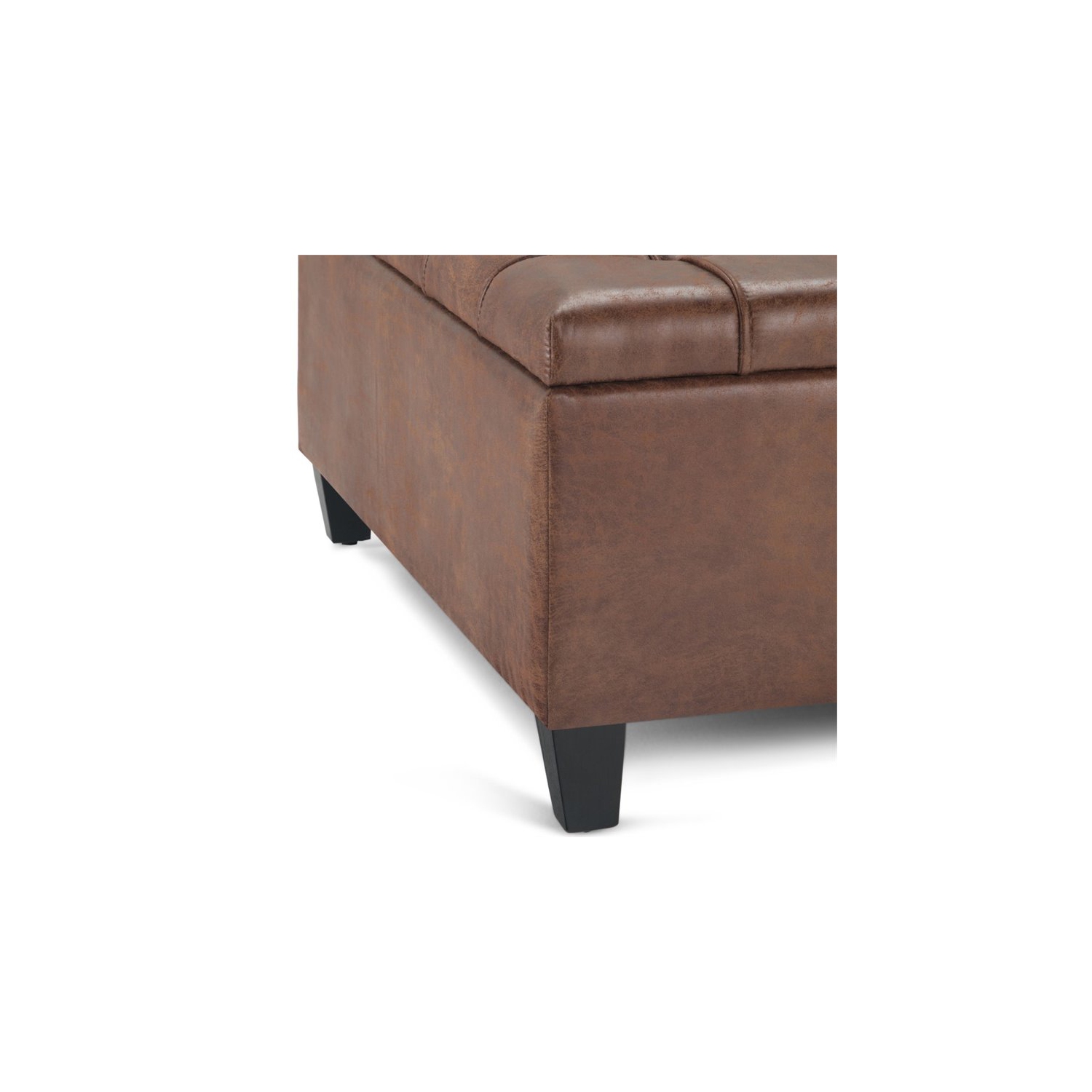 Simpli Home Harrison 36" Transitional Square Coffee Table Ottoman in Umber Brown Faux Leather