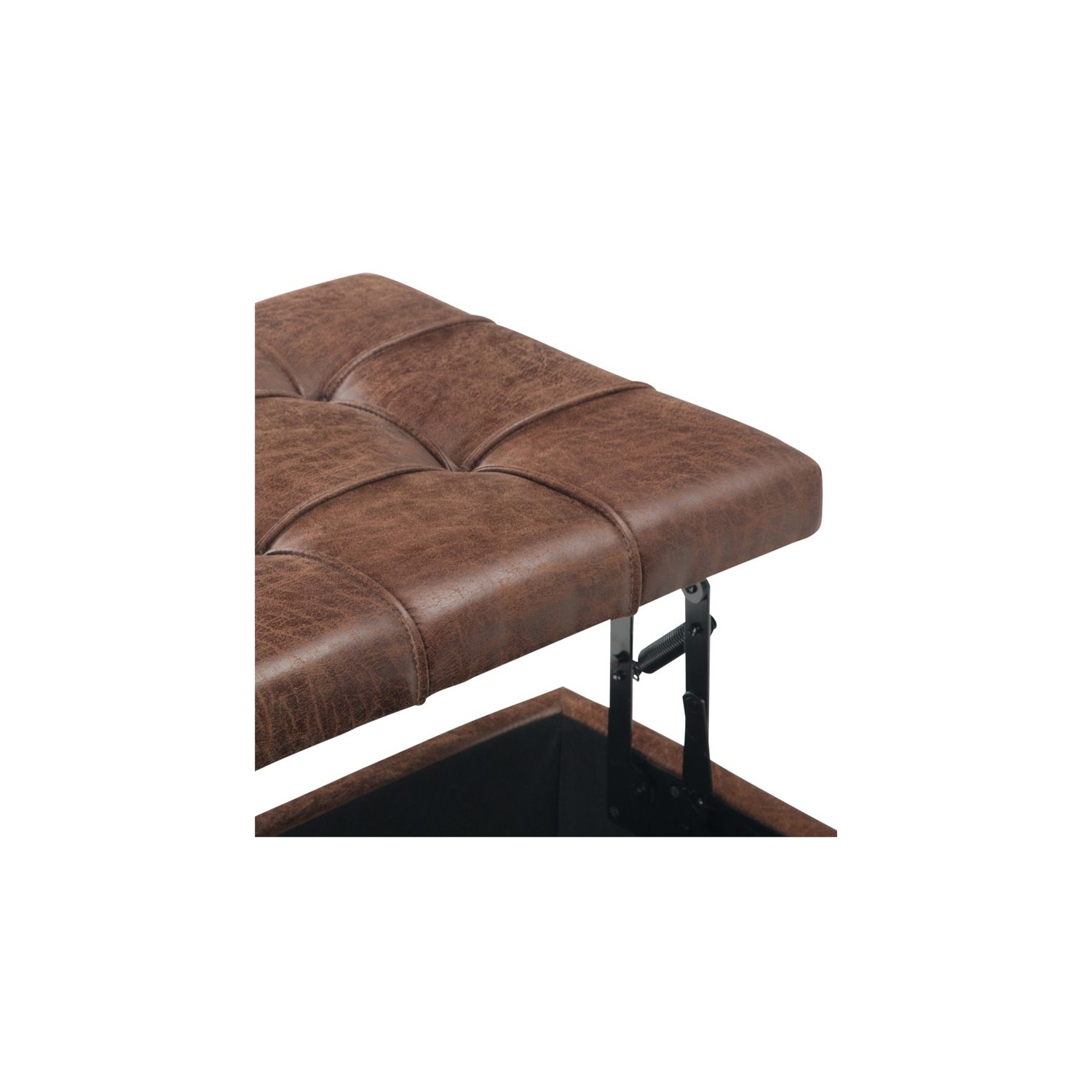 Simpli Home Harrison 36" Transitional Square Coffee Table Ottoman in Umber Brown Faux Leather