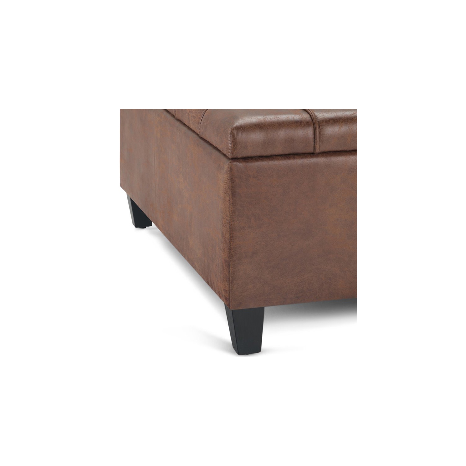 Simpli Home Harrison 36" Transitional Square Coffee Table Ottoman in Umber Brown Faux Leather