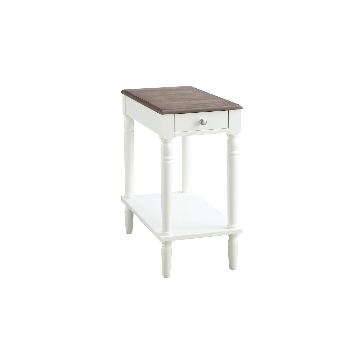 French Country One-Drawer End Table in Driftwood and White Wood Finish