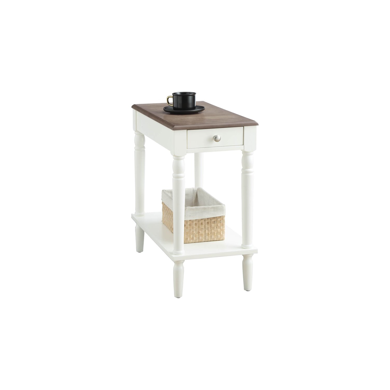French Country One-Drawer End Table in Driftwood and White Wood Finish