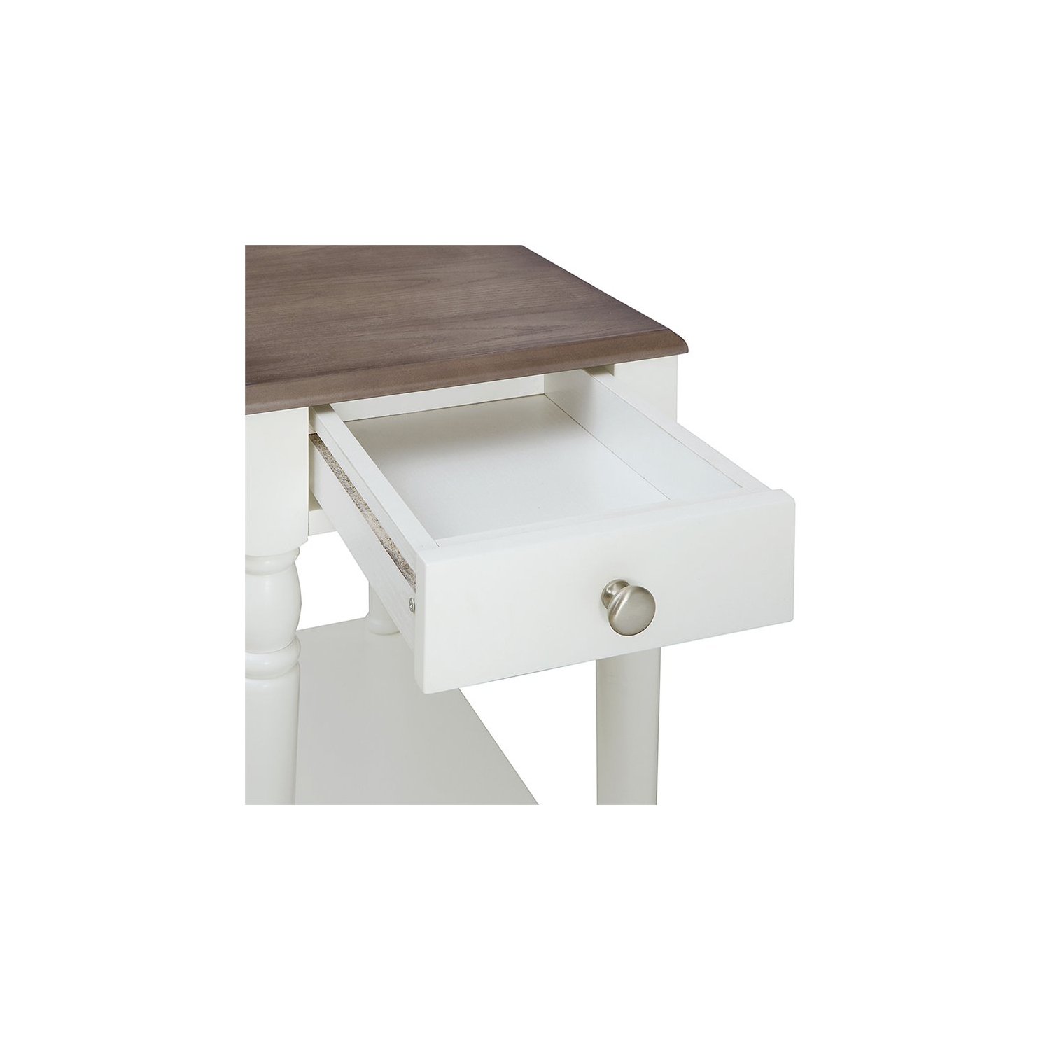 French Country One-Drawer End Table in Driftwood and White Wood Finish