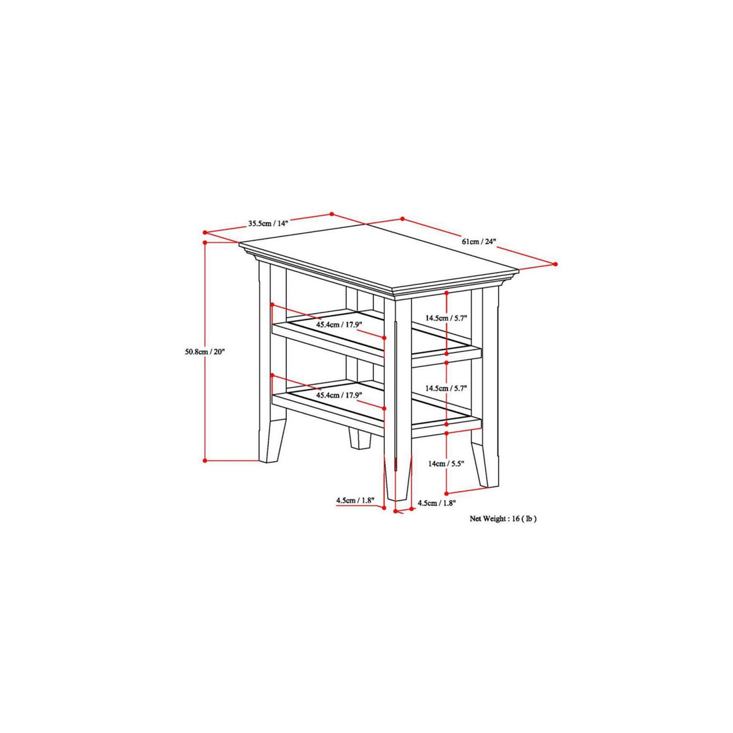 Simpli Home Acadian Wood 14" Rectangle Transitional Narrow Side Table in Light Golden Brown