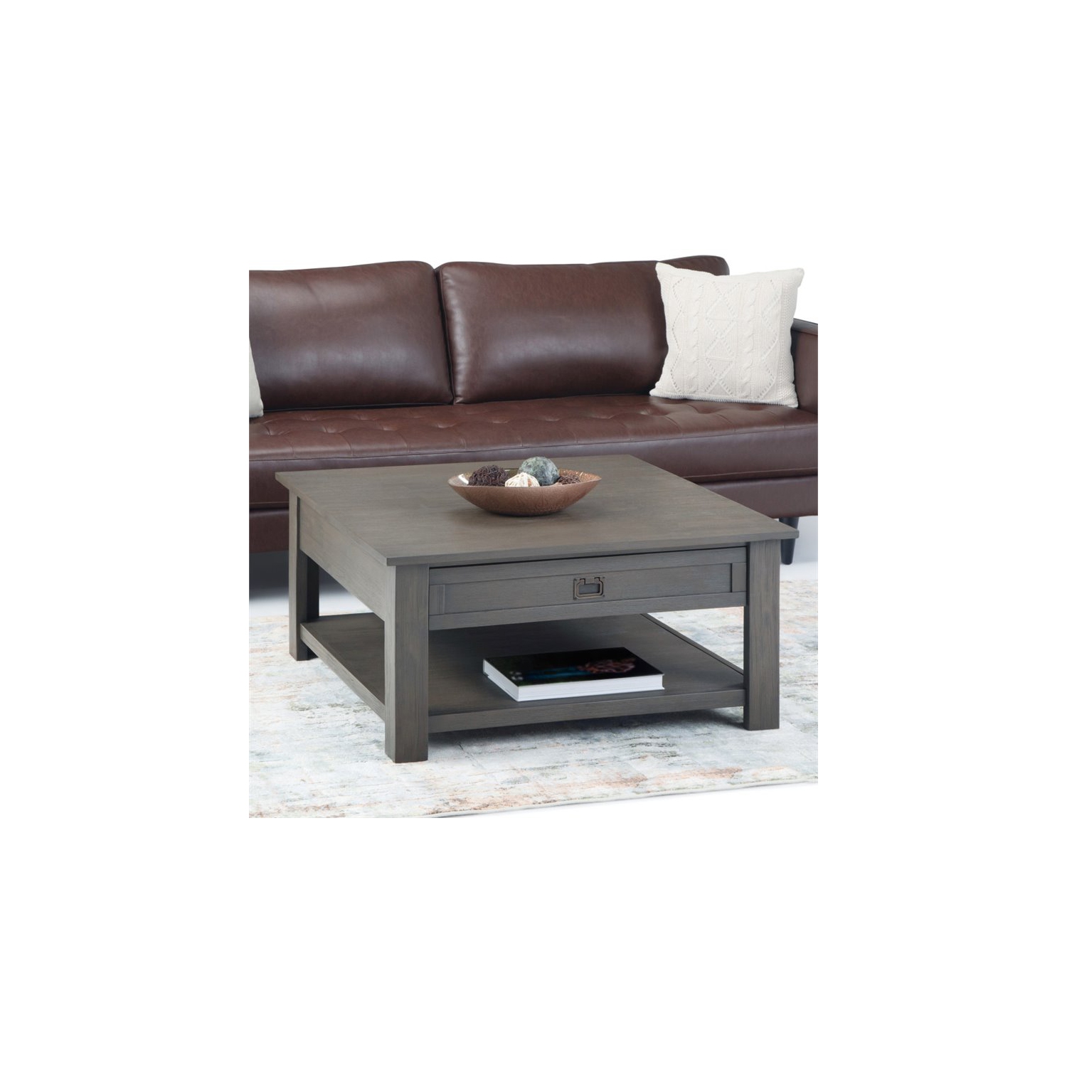 Table basse rustique carrée en BOIS D’ACACIA Monroe de 38 po de large en gris champêtre