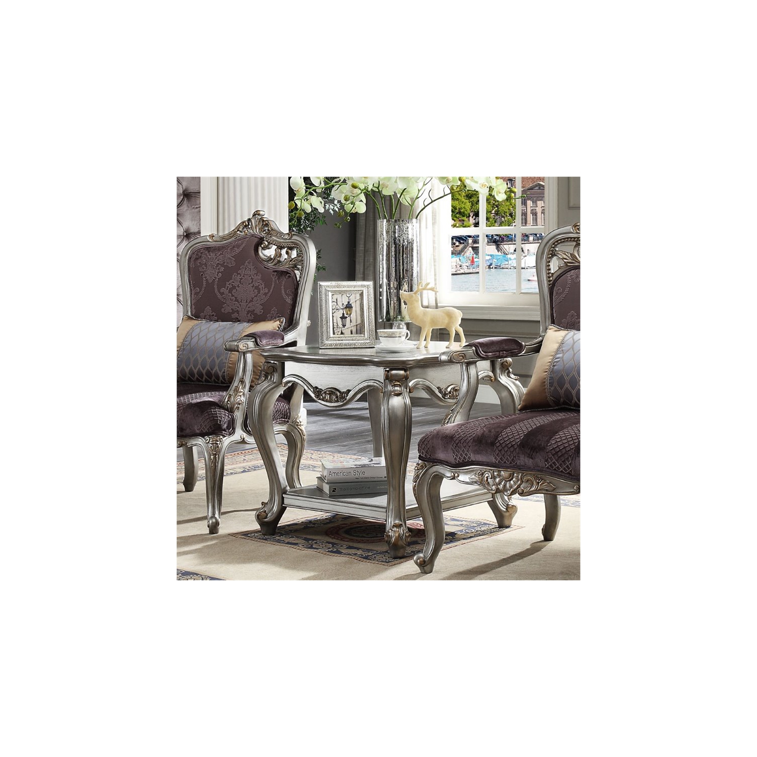 ACME Picardy End Table in Antique Platinum