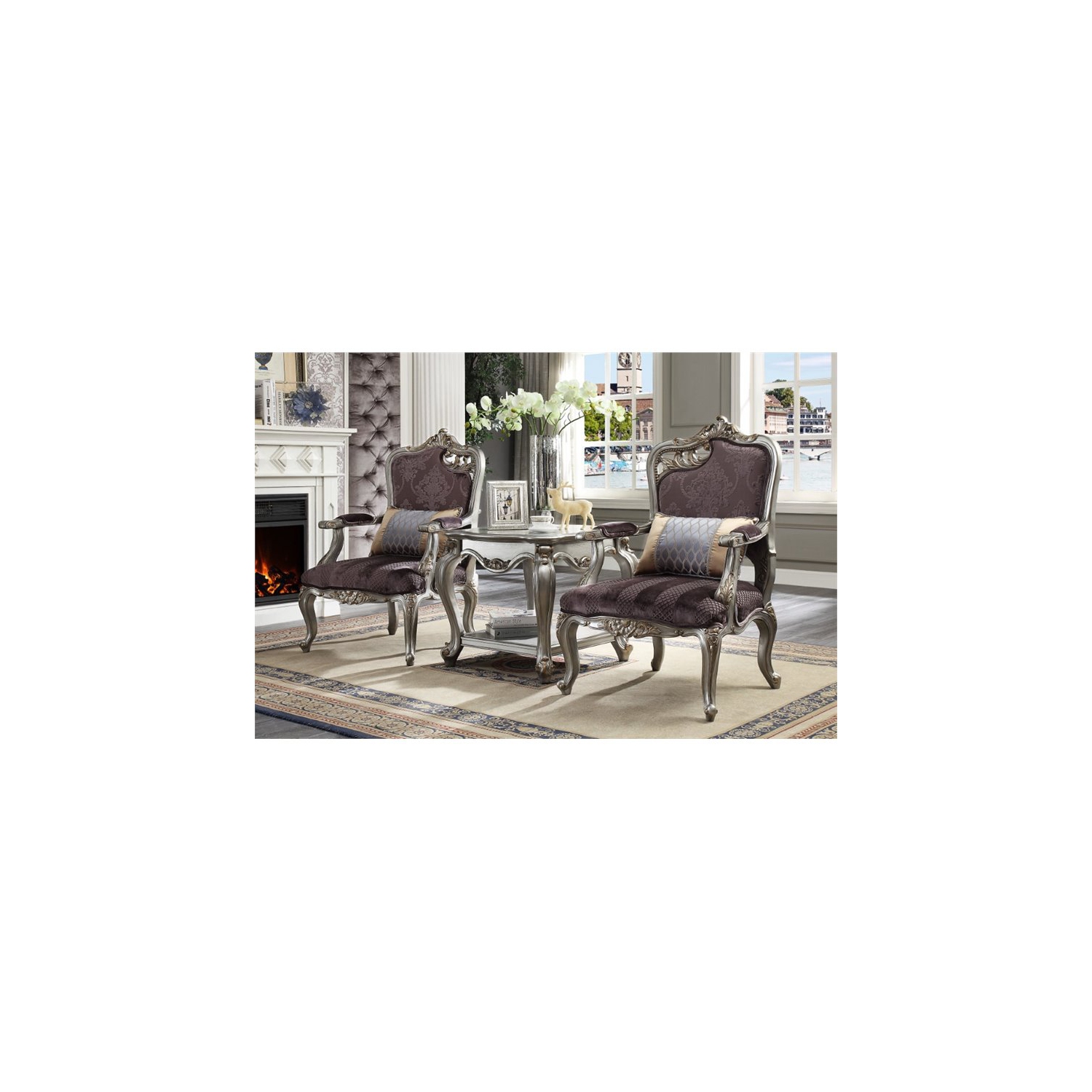 ACME Picardy End Table in Antique Platinum