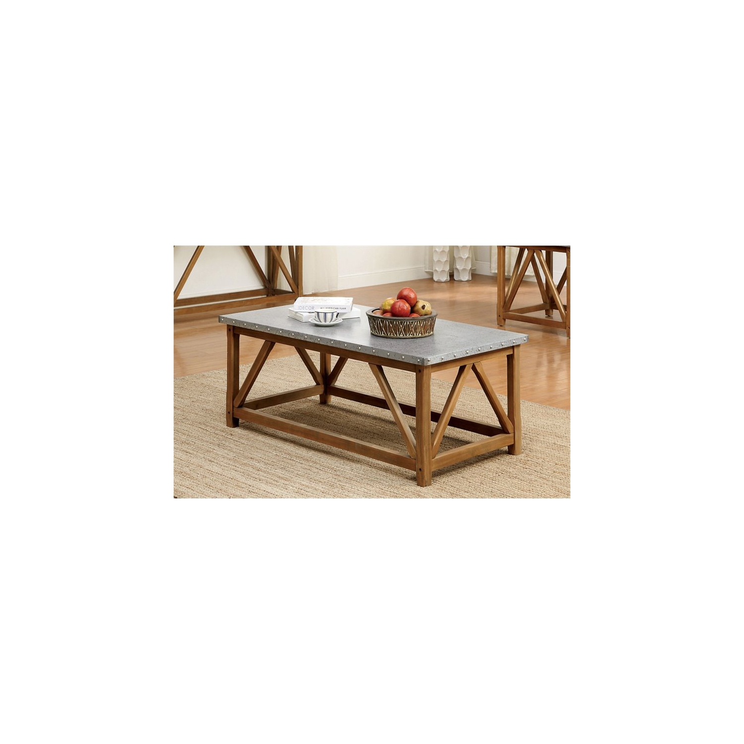Furniture of America Marqueze Industrial Wood Coffee Table in Natural Tone