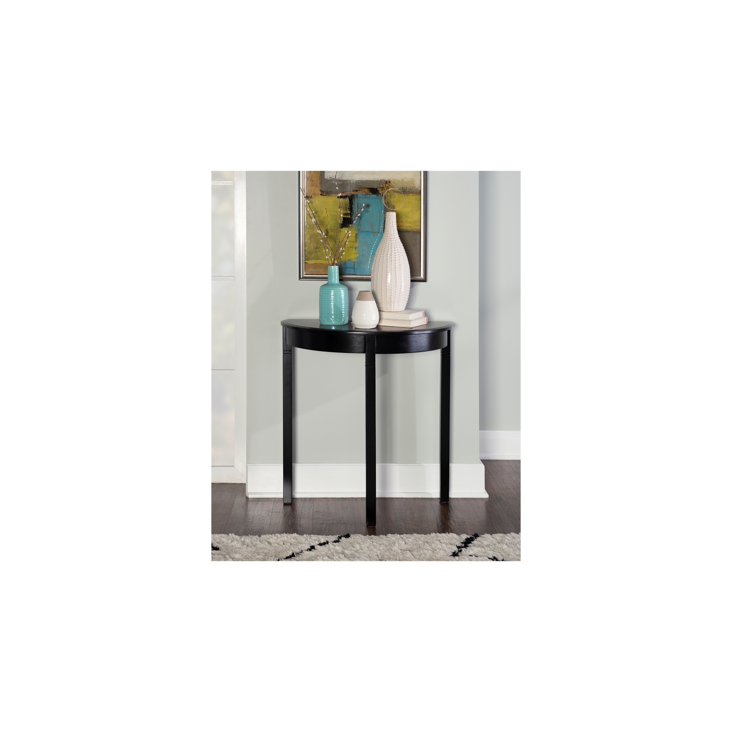 Table console Linon Camden demi Lune, bois noir