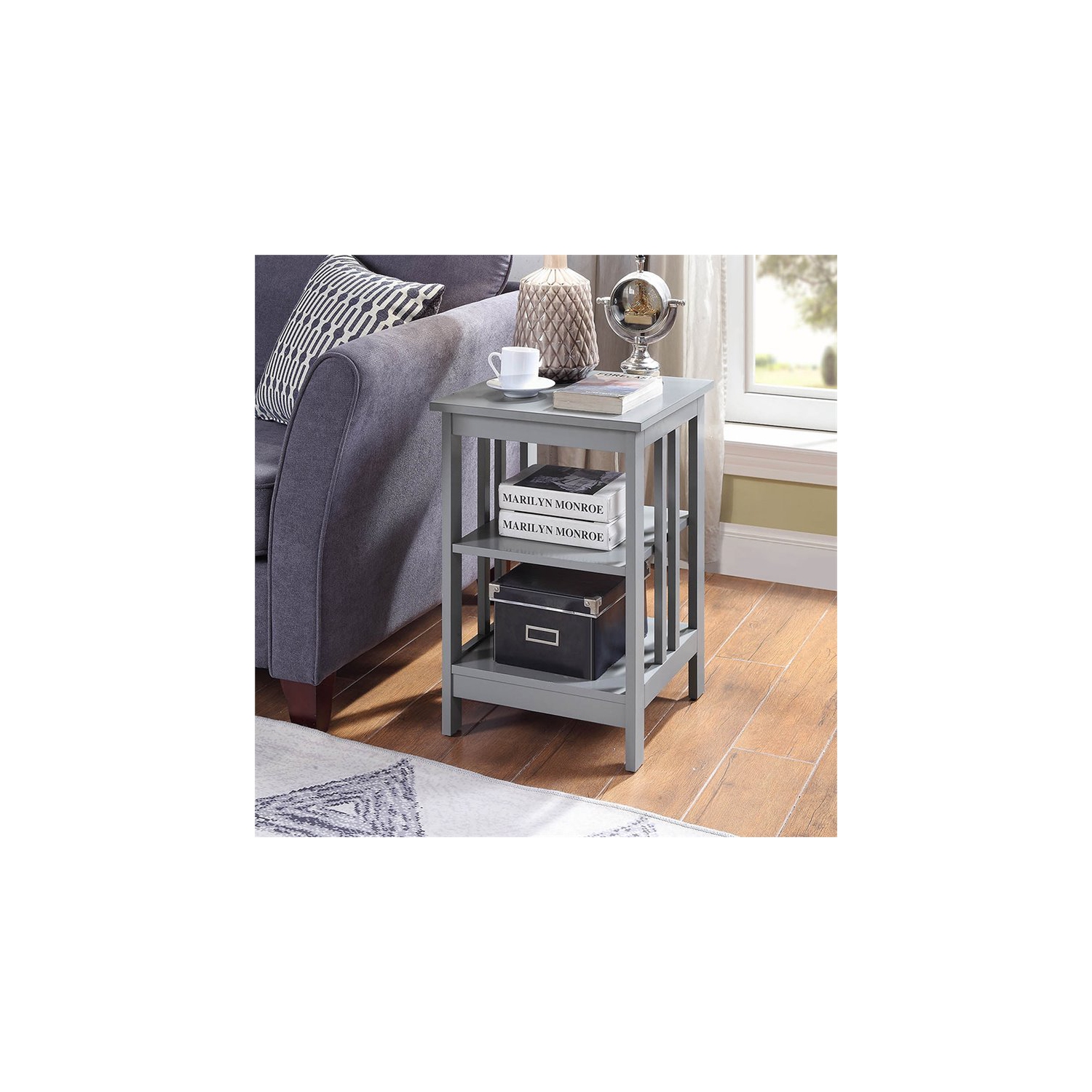 Convenience Concepts Mission 16" Square End Table in Gray Wood Finish