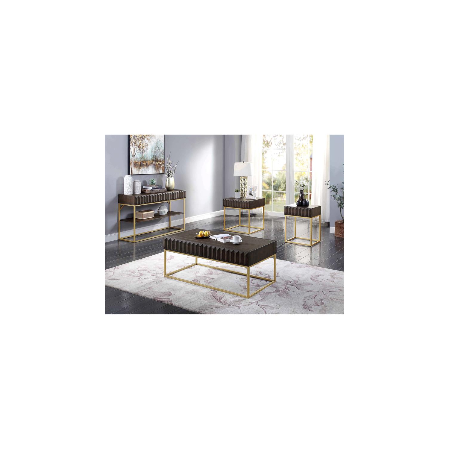 Bowery Hill Contemporary Metal 1-Drawer End Table in Walnut