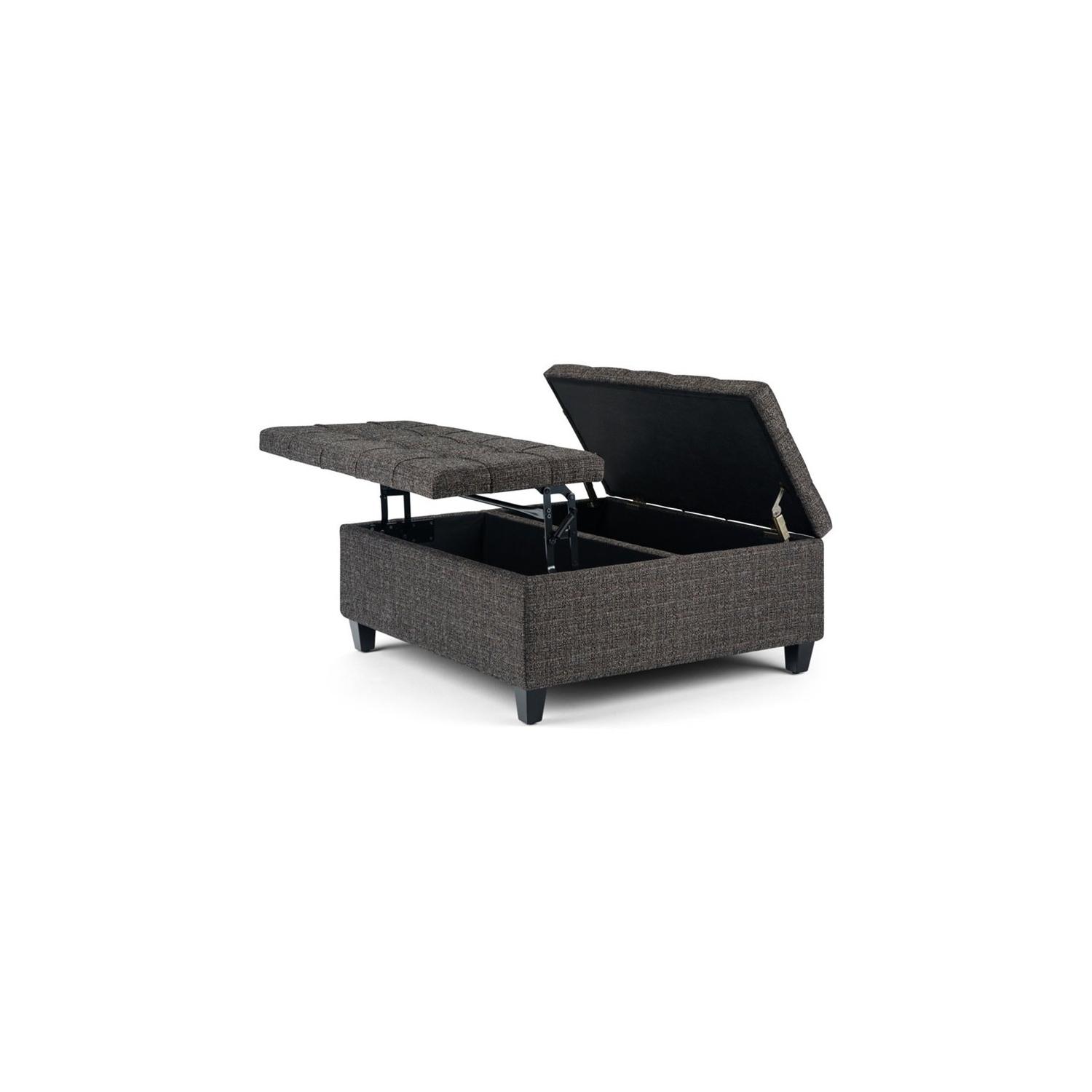 Harrison 36 in. W Coffee Table Storage Ottoman in Ebony Gray Tweed Look Fabric