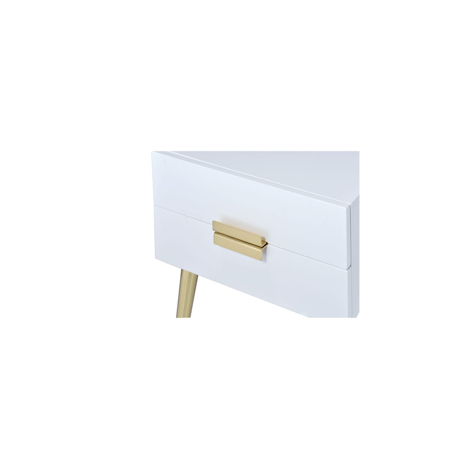 LA table d’extrémité en bois et en métal d’ACME Denvor est en blanc et en or