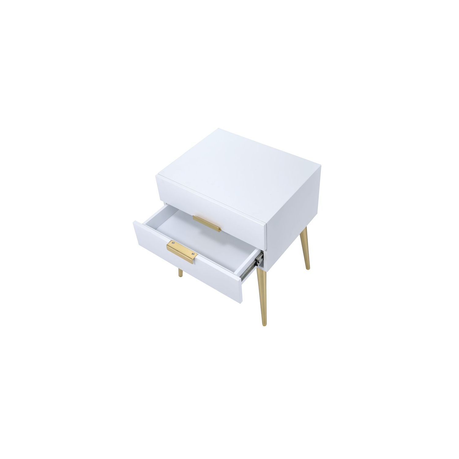 LA table d’extrémité en bois et en métal d’ACME Denvor est en blanc et en or