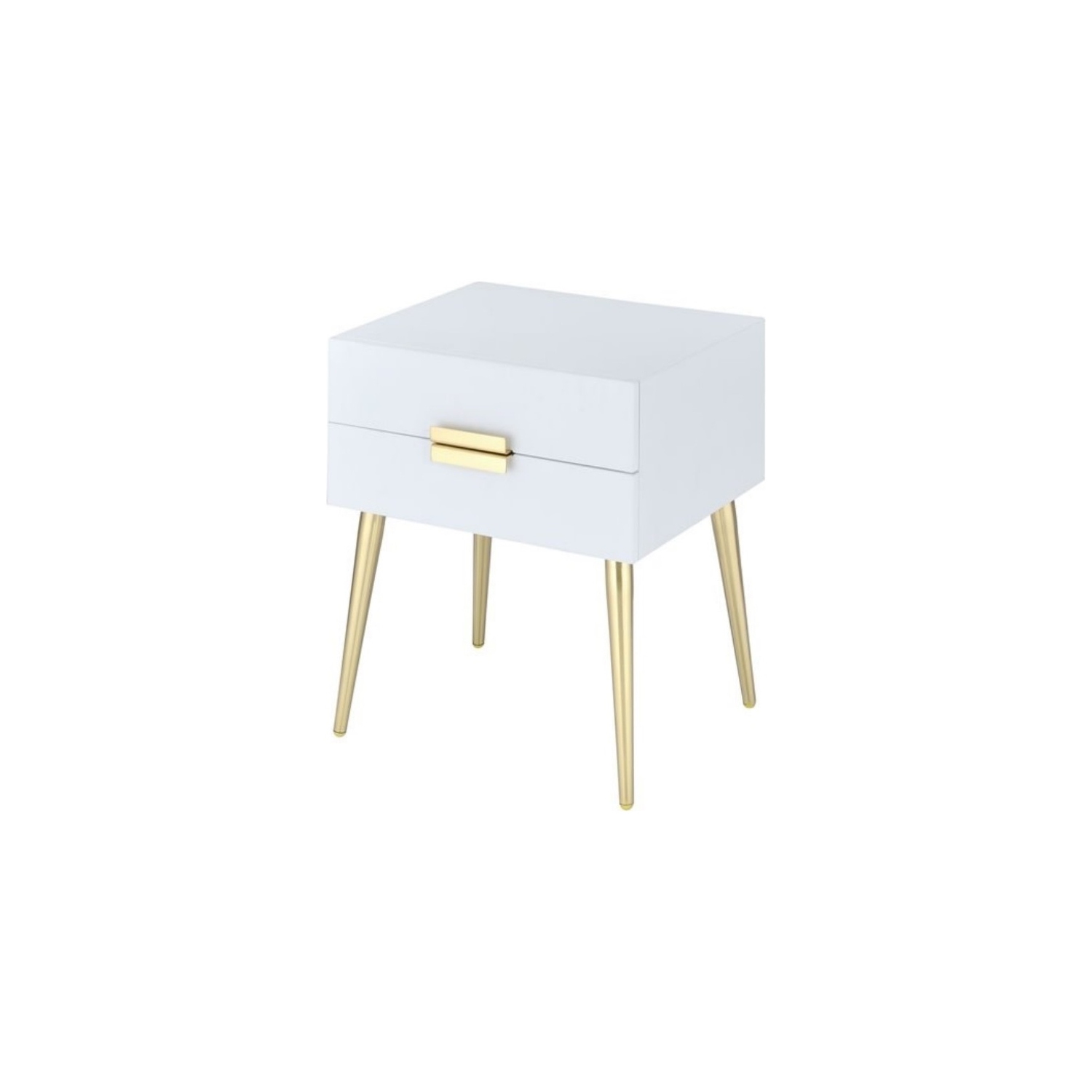 LA table d’extrémité en bois et en métal d’ACME Denvor est en blanc et en or