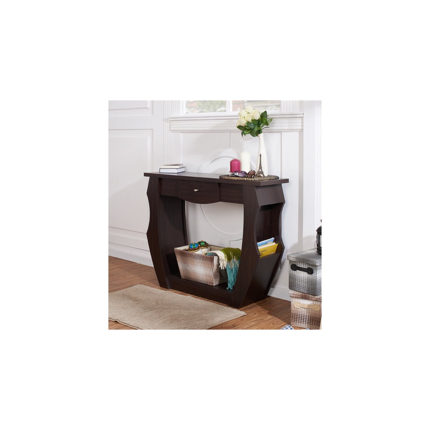 Meuble en bois contemporain à 1 tiroir Trunta de Furniture of America - Noyer