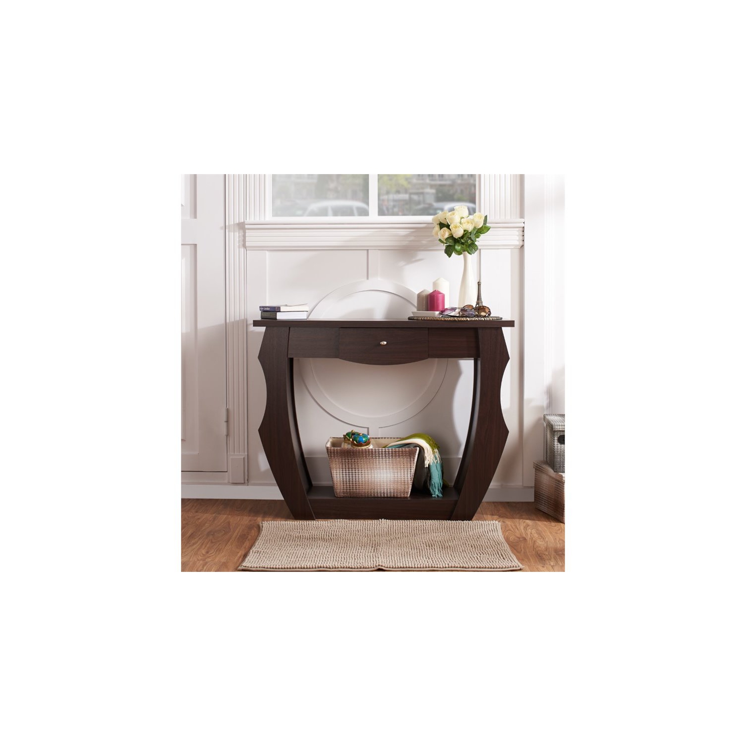 Meuble en bois contemporain à 1 tiroir Trunta de Furniture of America - Noyer