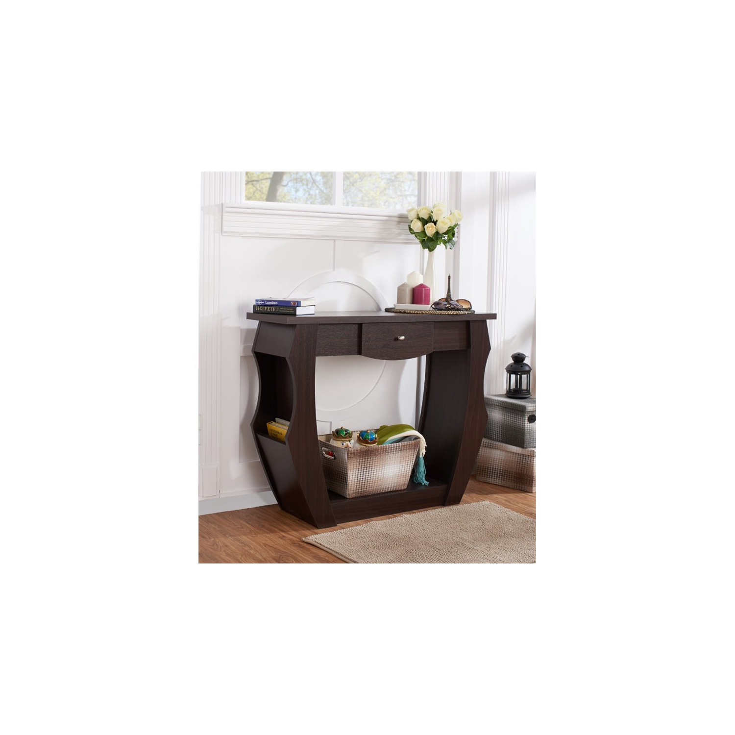 Meuble en bois contemporain à 1 tiroir Trunta de Furniture of America - Noyer