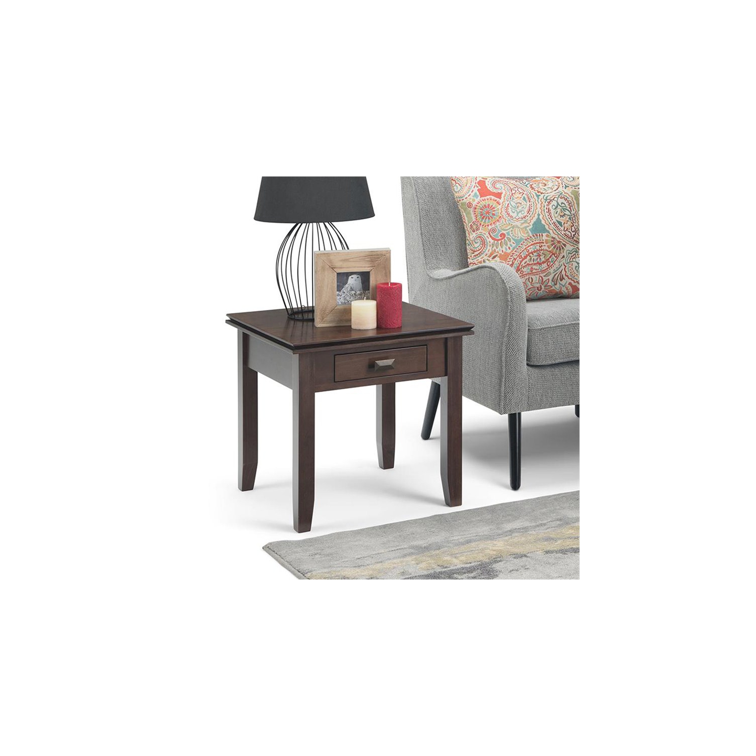 Simpli Home Artisan Wood 21" Square Transitional End Side Table in Tobacco Brown