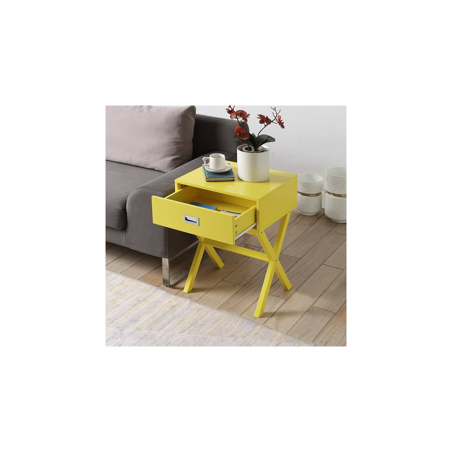 Convenience Concepts Designs2Go Landon One-Drawer End Table in Yellow Wood