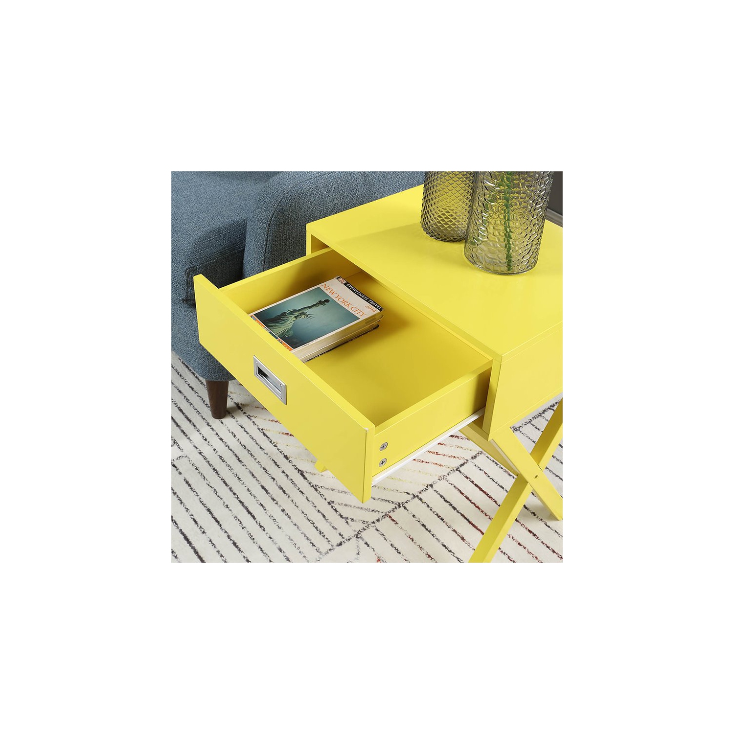 Convenience Concepts Designs2Go Landon One-Drawer End Table in Yellow Wood