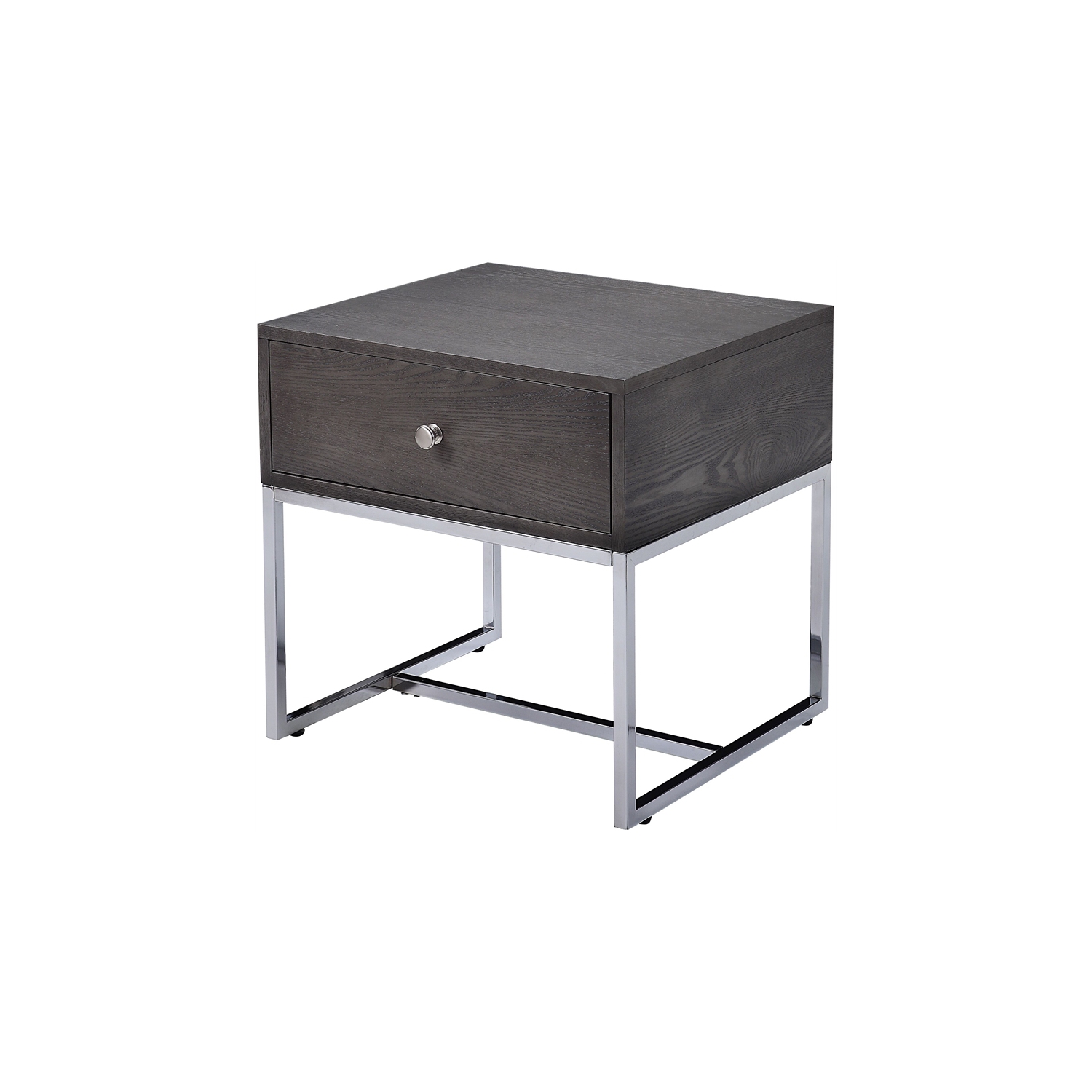 Bowery Hill Transitional End Table in Gray Oak and Chrome