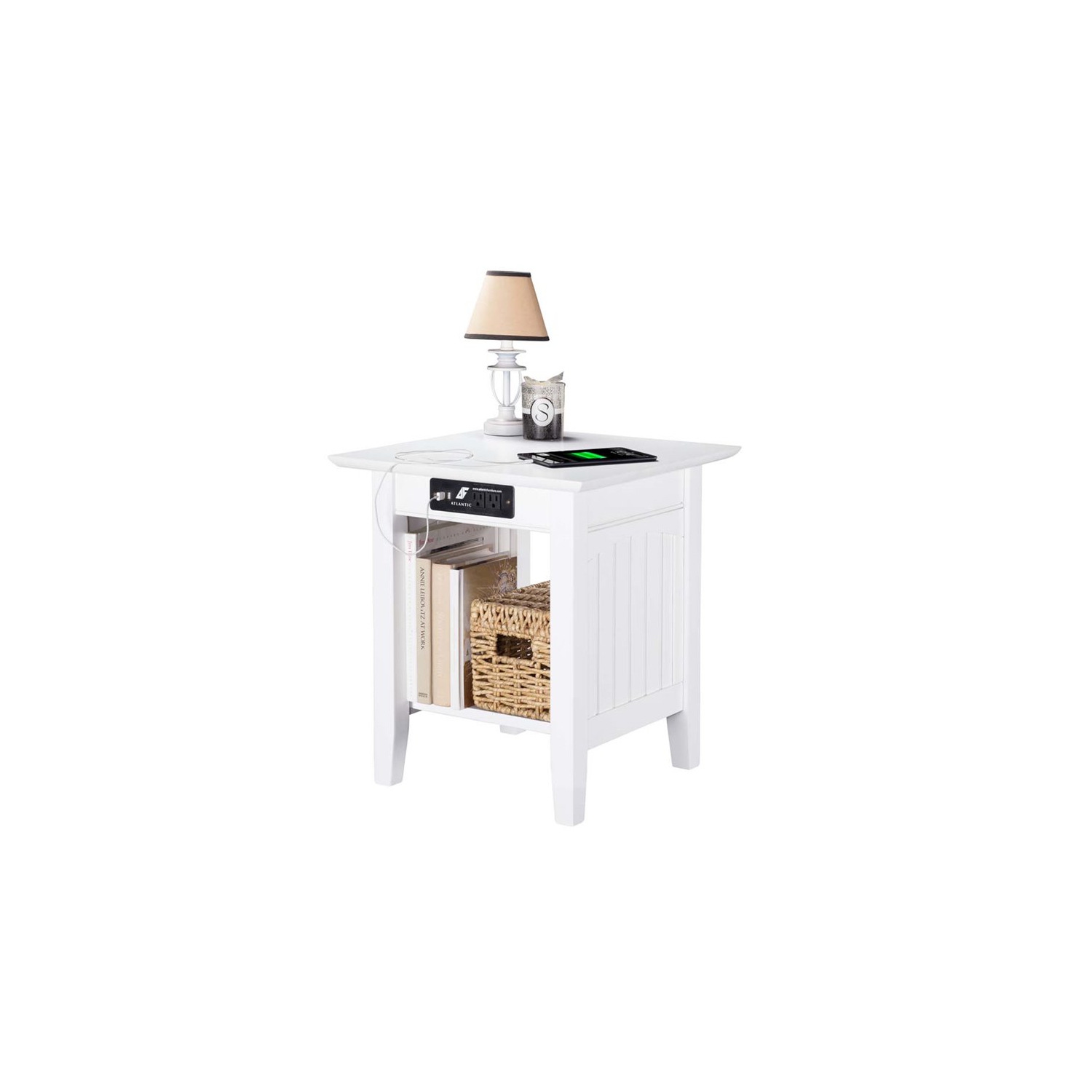 AFI Nantucket Charger End Table in White