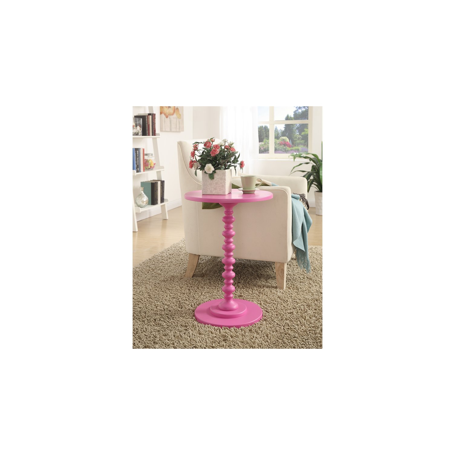 Convenience Concepts Palm Beach Spindle Table in Pink Wood Finish