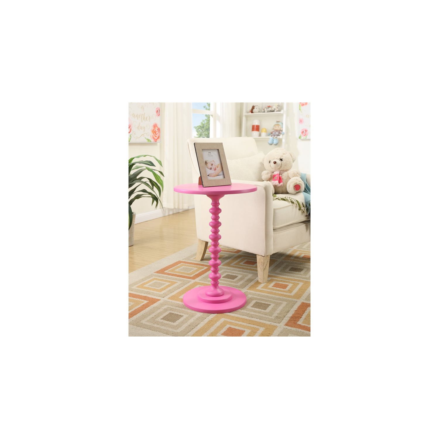 Convenience Concepts Palm Beach Spindle Table in Pink Wood Finish