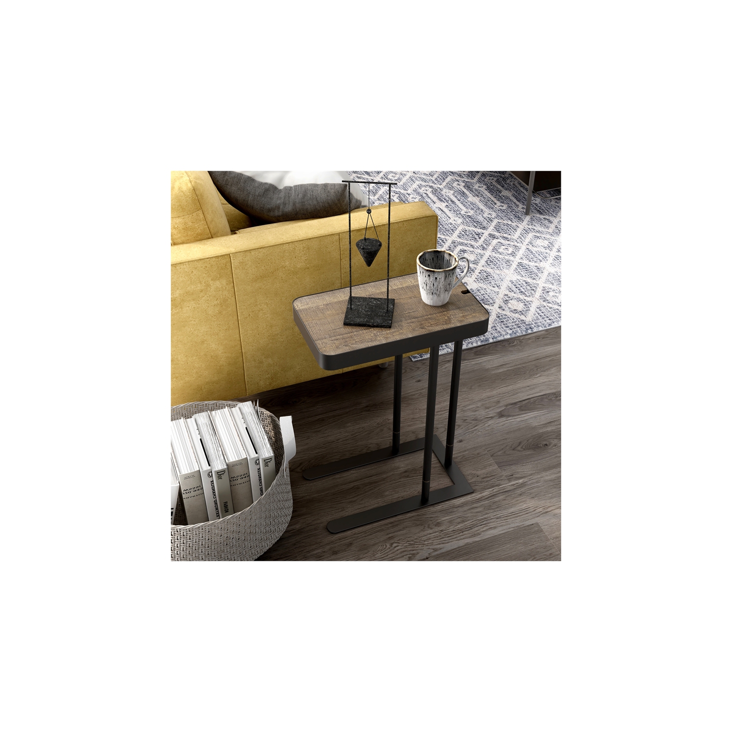 Furniture of America Nince Industrial Metal Adjustable Side Table in Sand Black