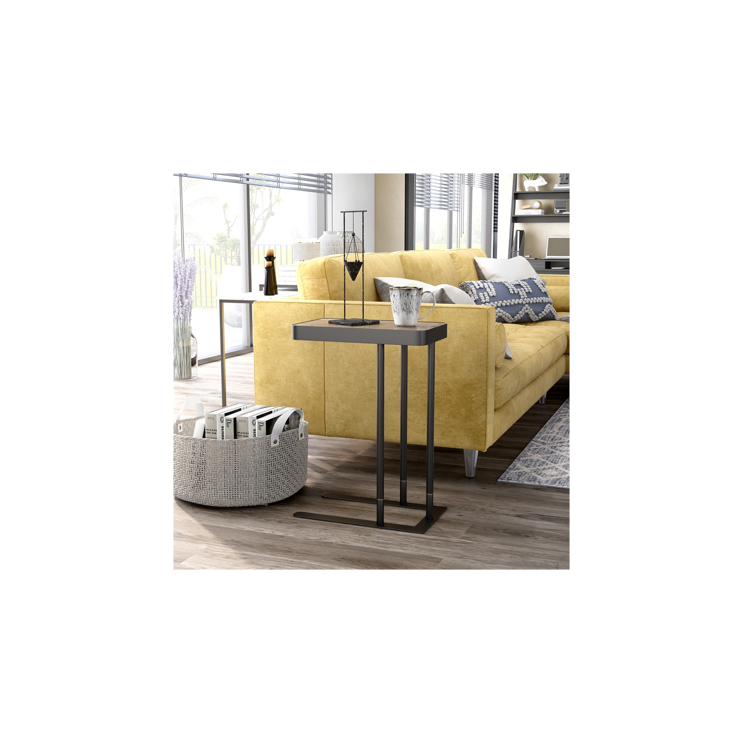 Furniture of America Nince Industrial Metal Adjustable Side Table in Sand Black