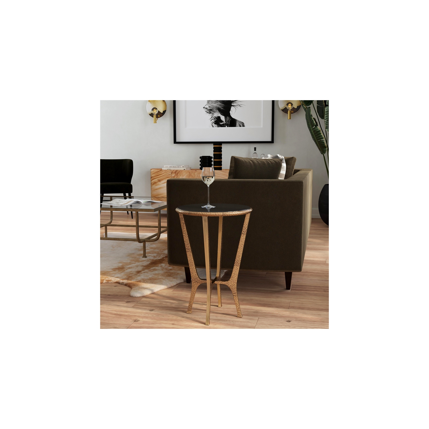 Butler Specialty Company Flavio Metal and Stone Accent Table - Black / Bronze