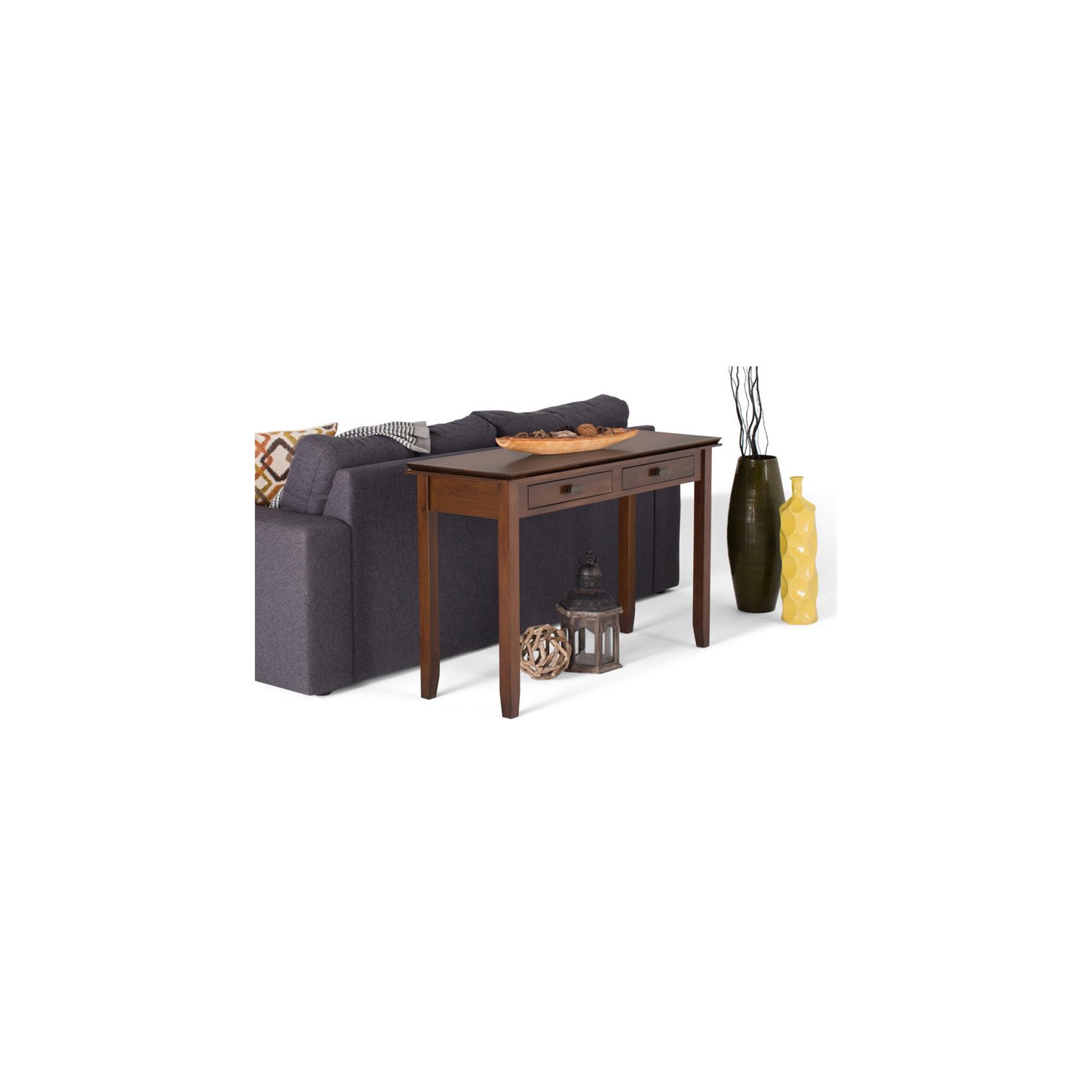 Simpli Home Artisan Wood 46" Transitional Console Sofa Table in Russet Brown