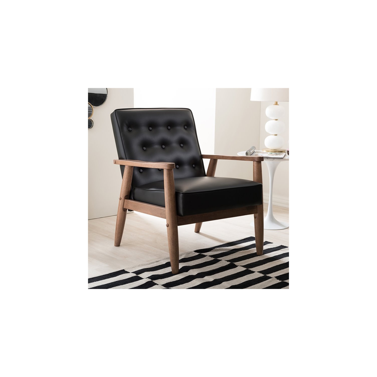 Baxton Studio Sorrento Faux Leather Tufted Reception Chair in Black