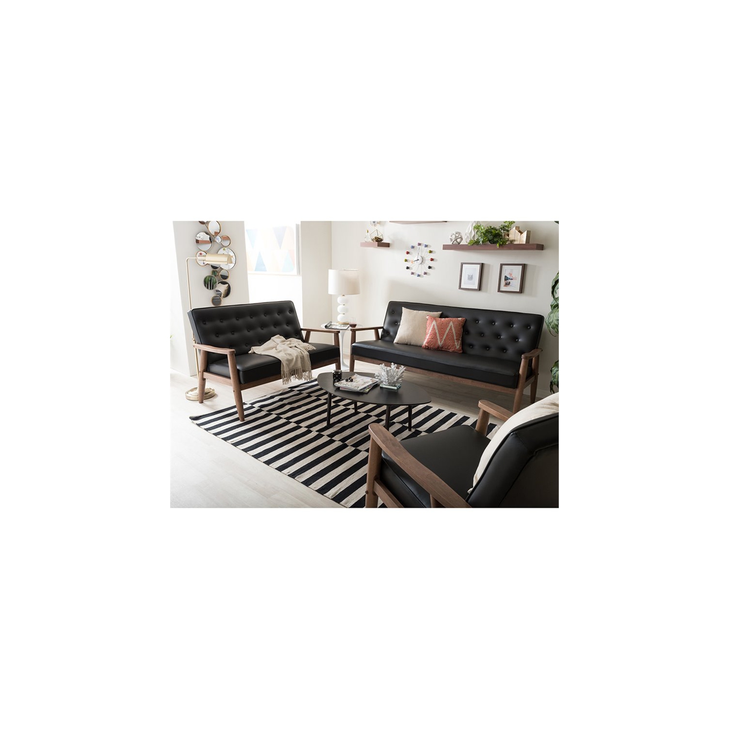 Baxton Studio Sorrento Faux Leather Tufted Reception Chair in Black