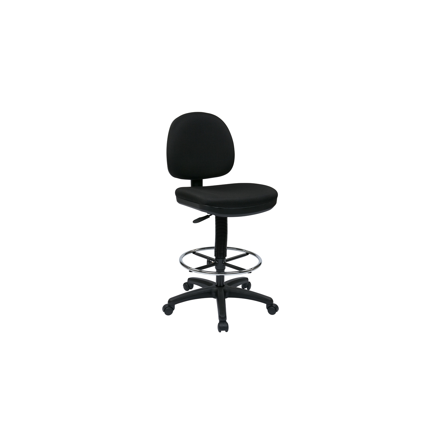 Economical Black Fabric Drafting Chair with Chrome Teardrop Footrest