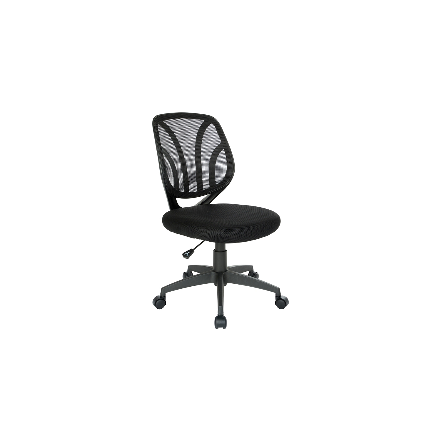 Screen Back Armless Task Chair with Black Mesh Back and Fabric Seat