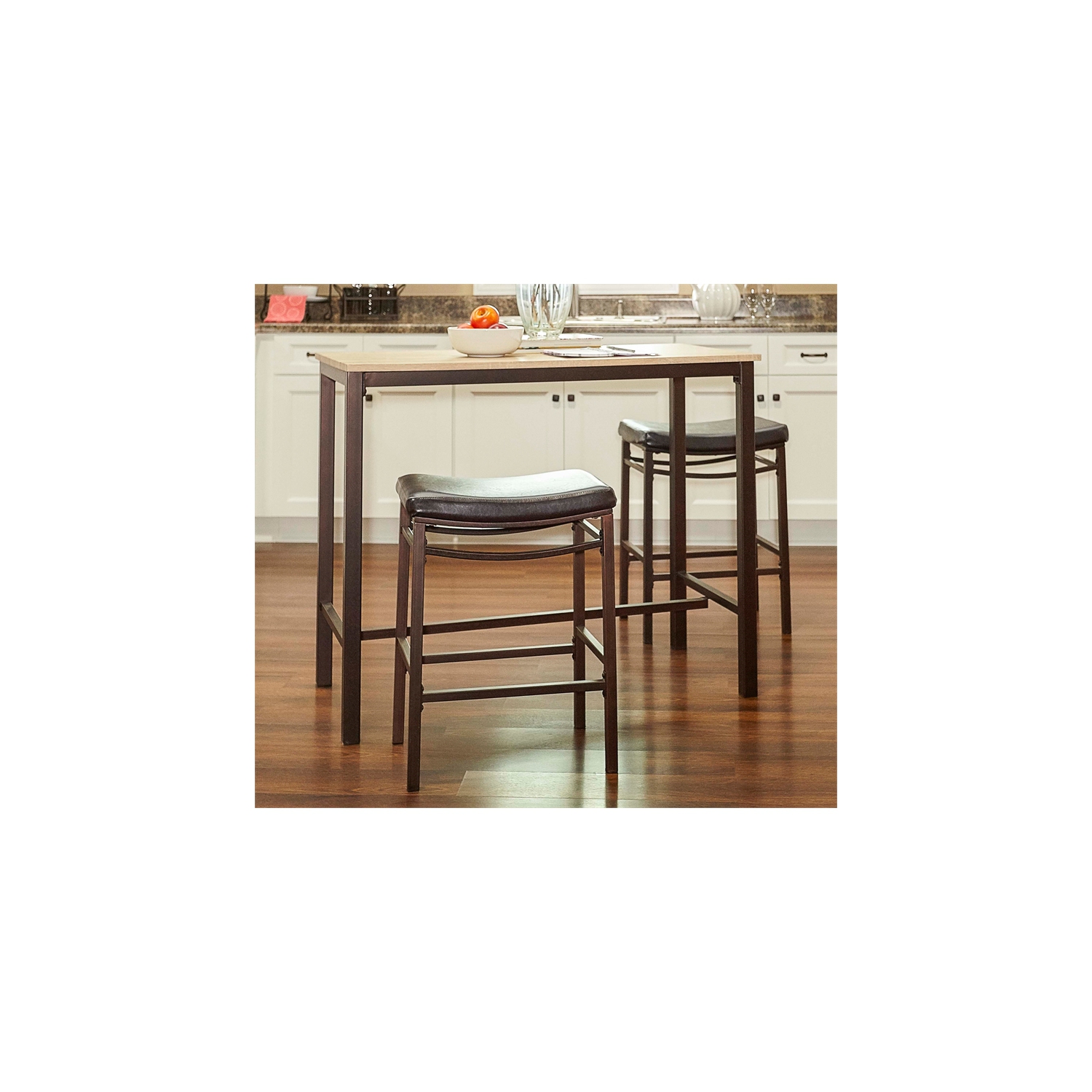 Linon Holly Three Piece Wood Counter Height Pub Set in Brown