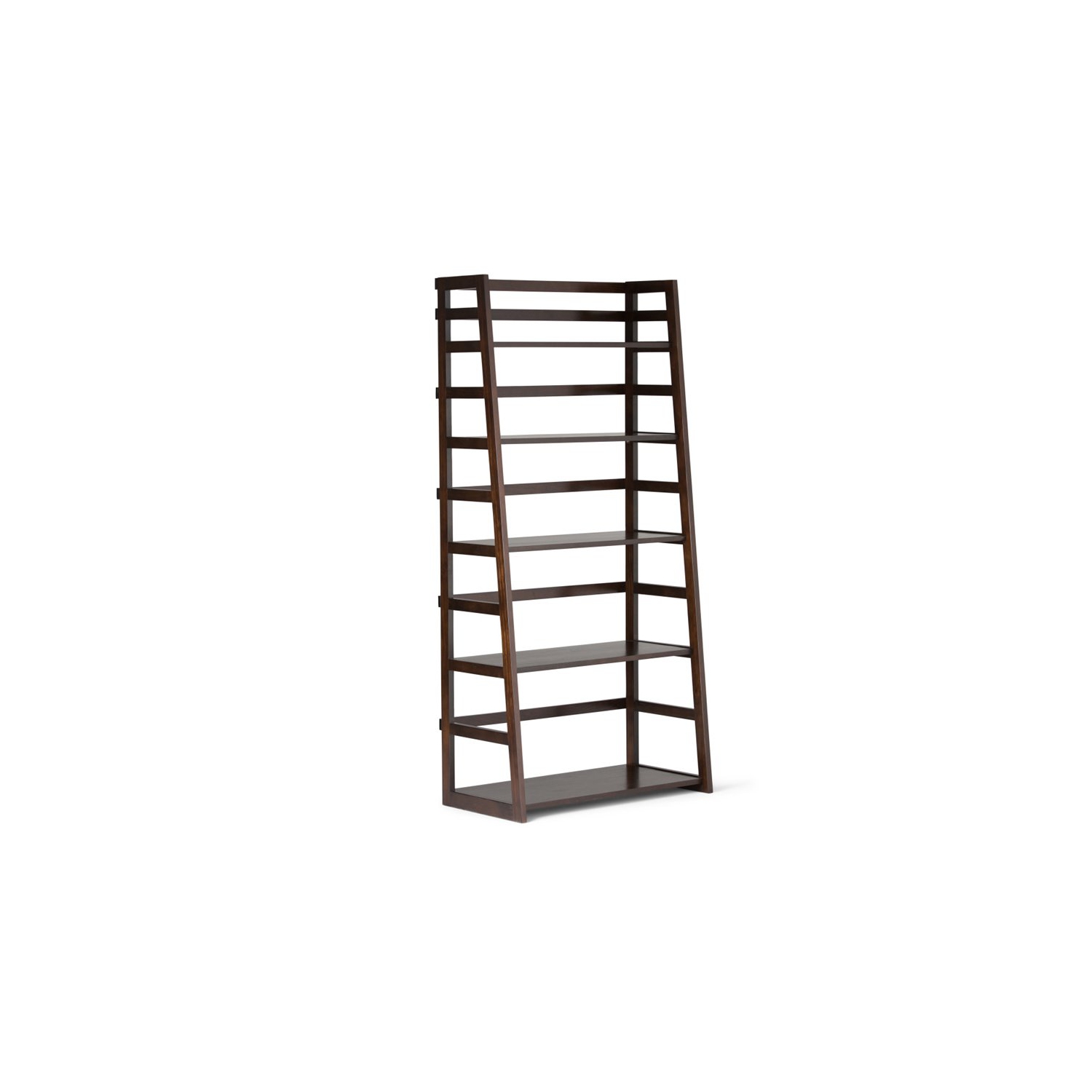 Simpli Home Acadian Wood 63" x 30" Transitional Ladder Shelf Bookcase in Brunette Brown