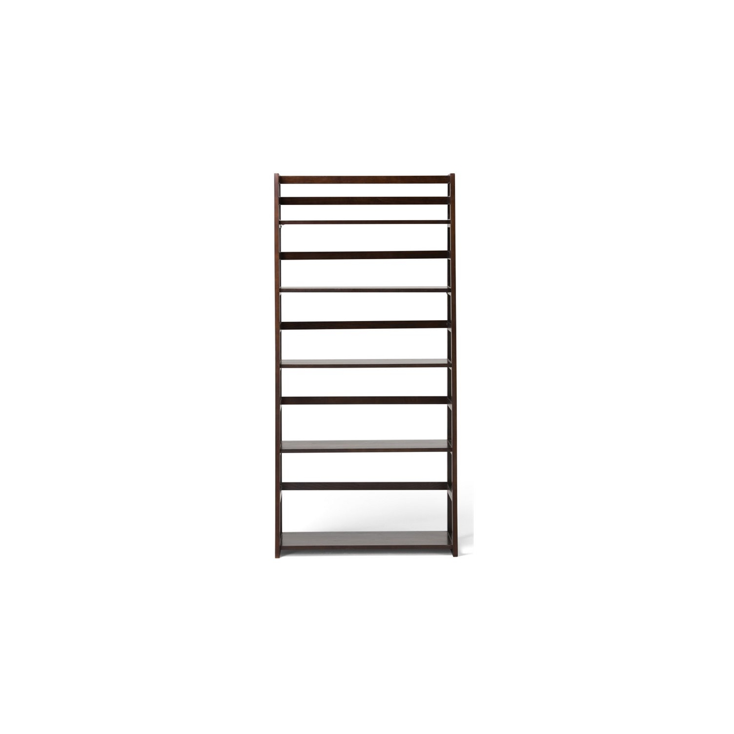 Simpli Home Acadian Wood 63" x 30" Transitional Ladder Shelf Bookcase in Brunette Brown